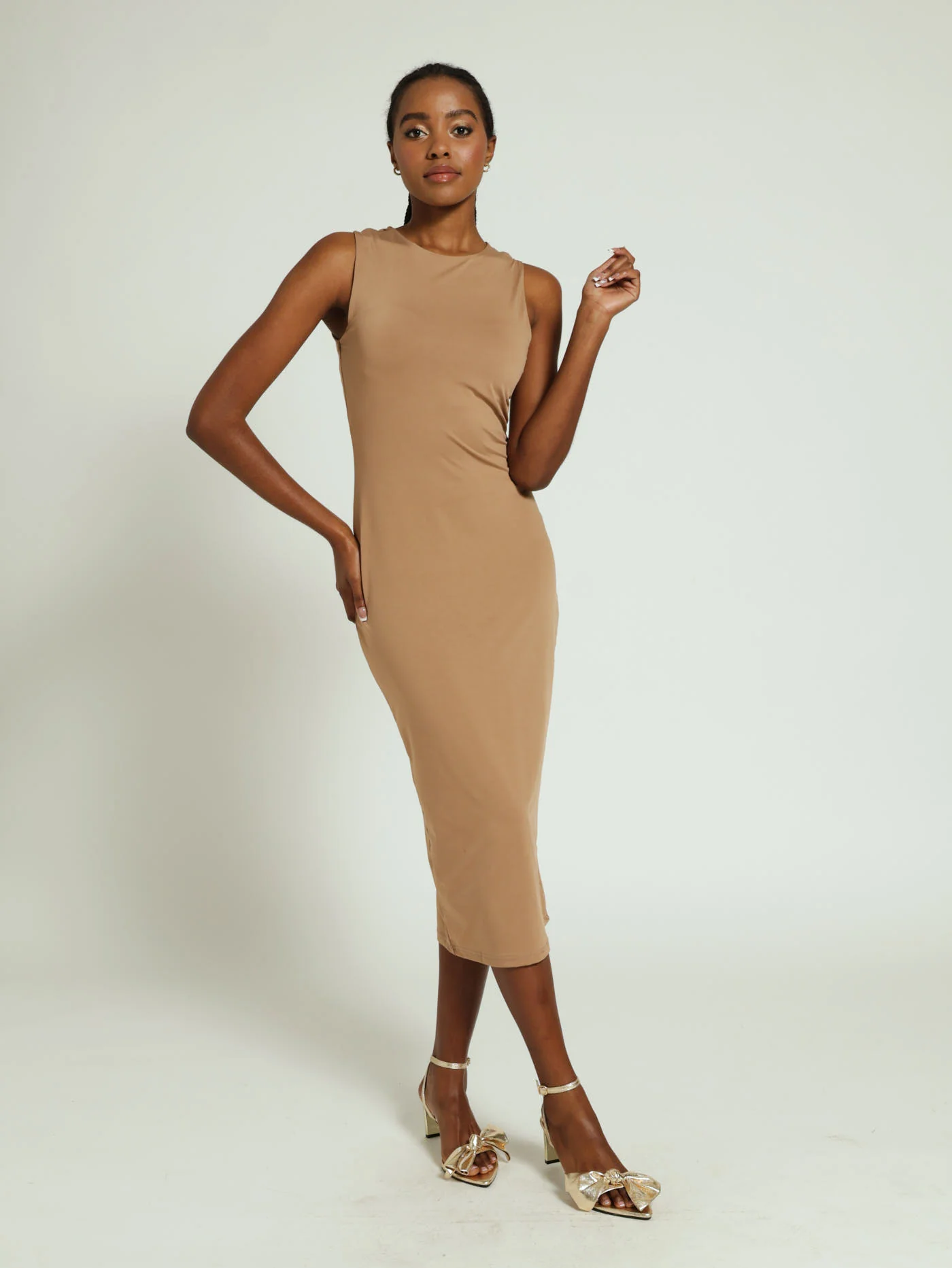 Fitted Slinky Dress - Caramel