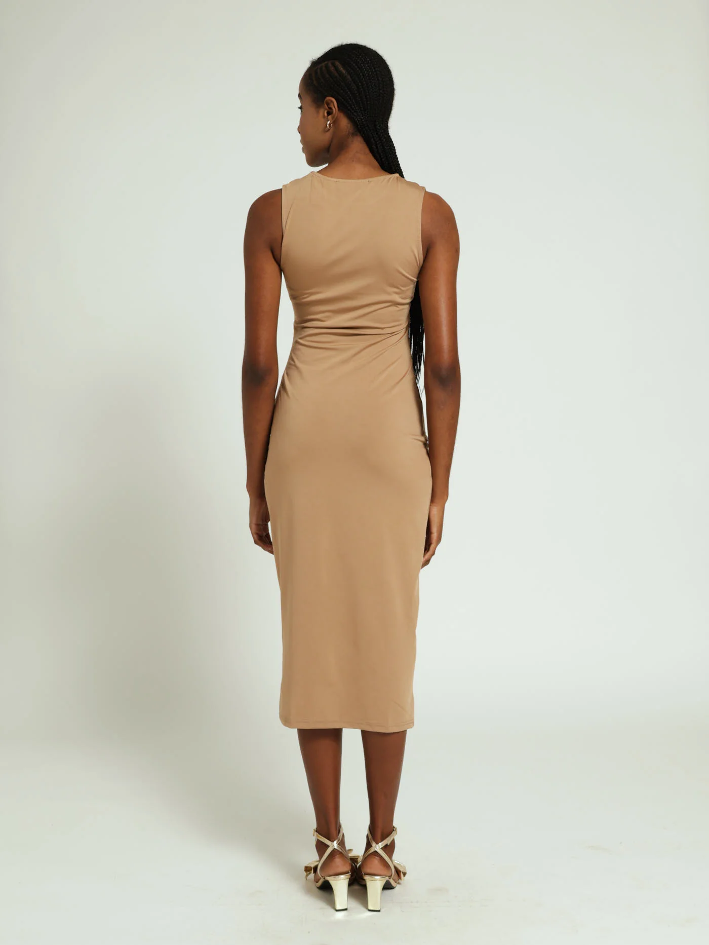 Fitted Slinky Dress - Caramel - Image 3