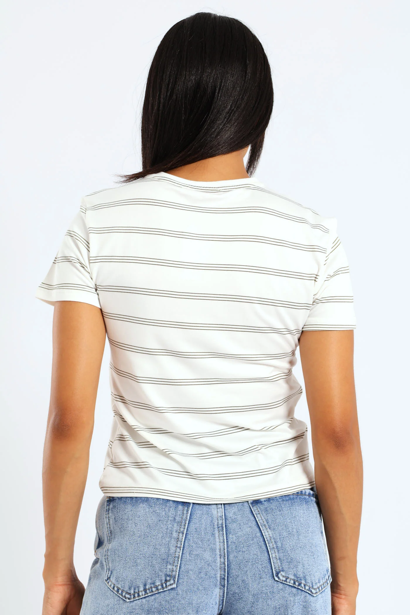 Fitted Stripe Tee - White/Green - Image 5