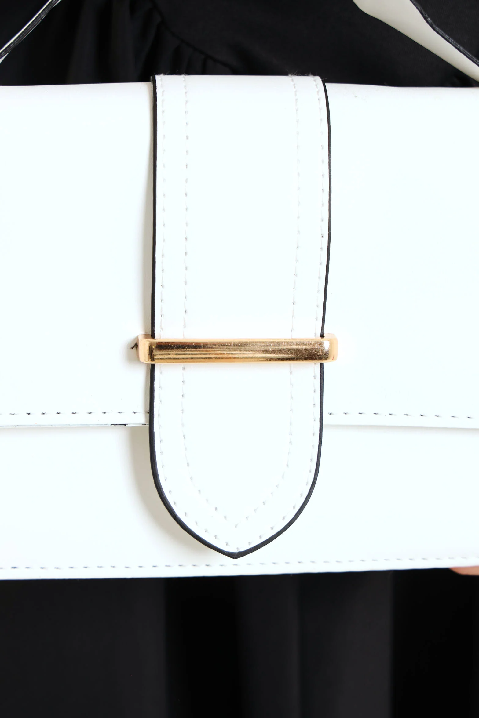Flap Over Metal Trim Satchel Bag - White/Ochre - Image 3