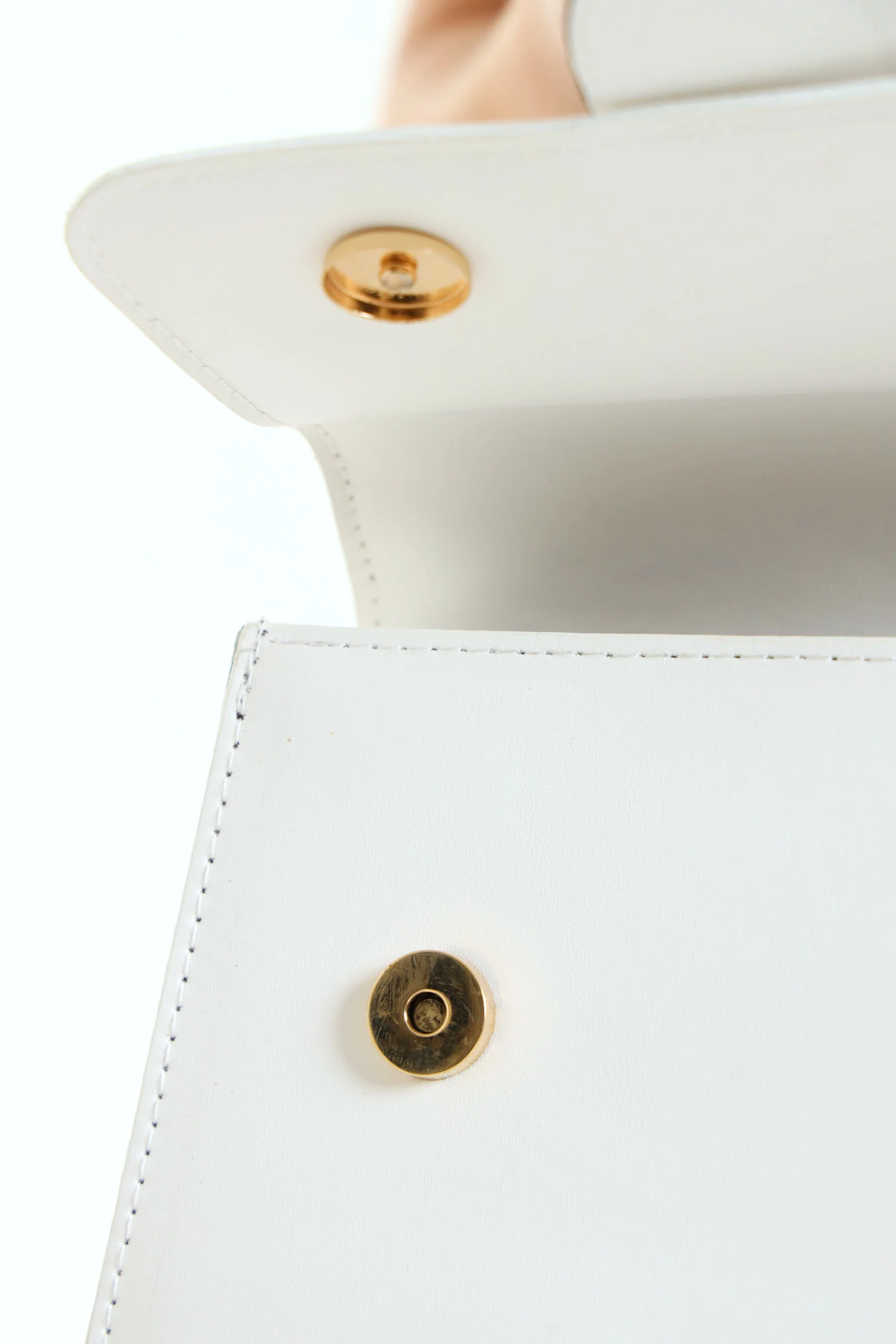 Flap Over Metal Trim Satchel Bag - White/Ochre - Image 5