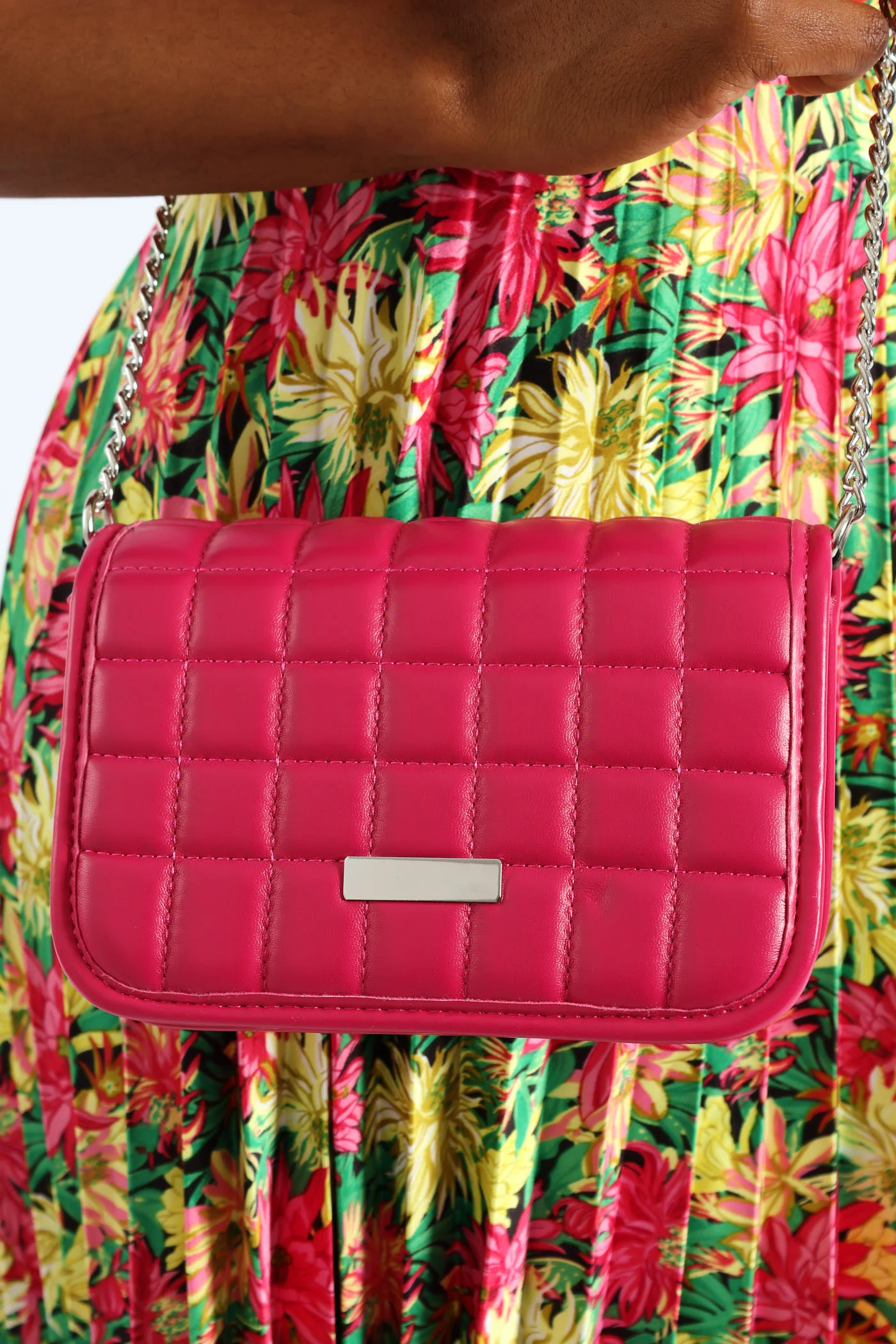 Flapover Quilted Metal Bar Satchel Bag - Pink - Image 6
