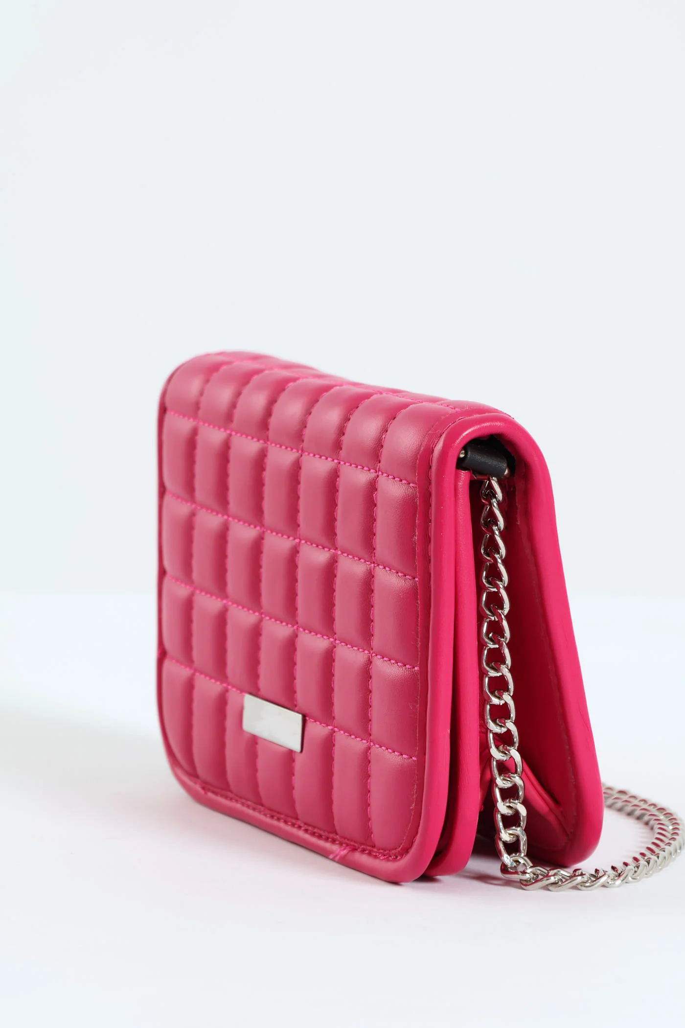 Flapover Quilted Metal Bar Satchel Bag - Pink - Image 8
