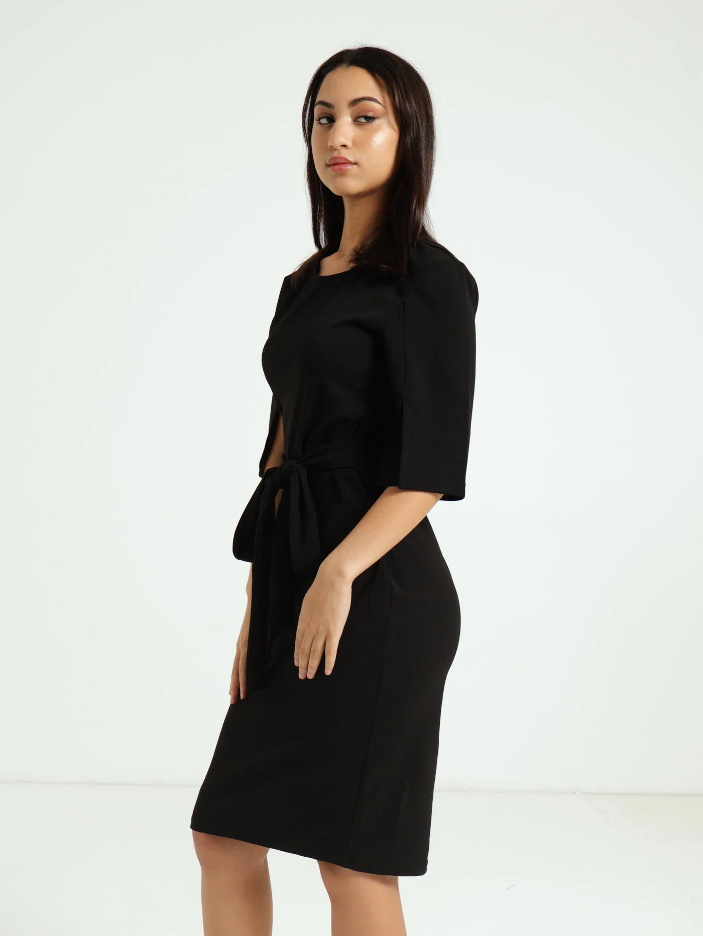 Flare Slit Sleeve Bodycon Dress - Black - Image 2