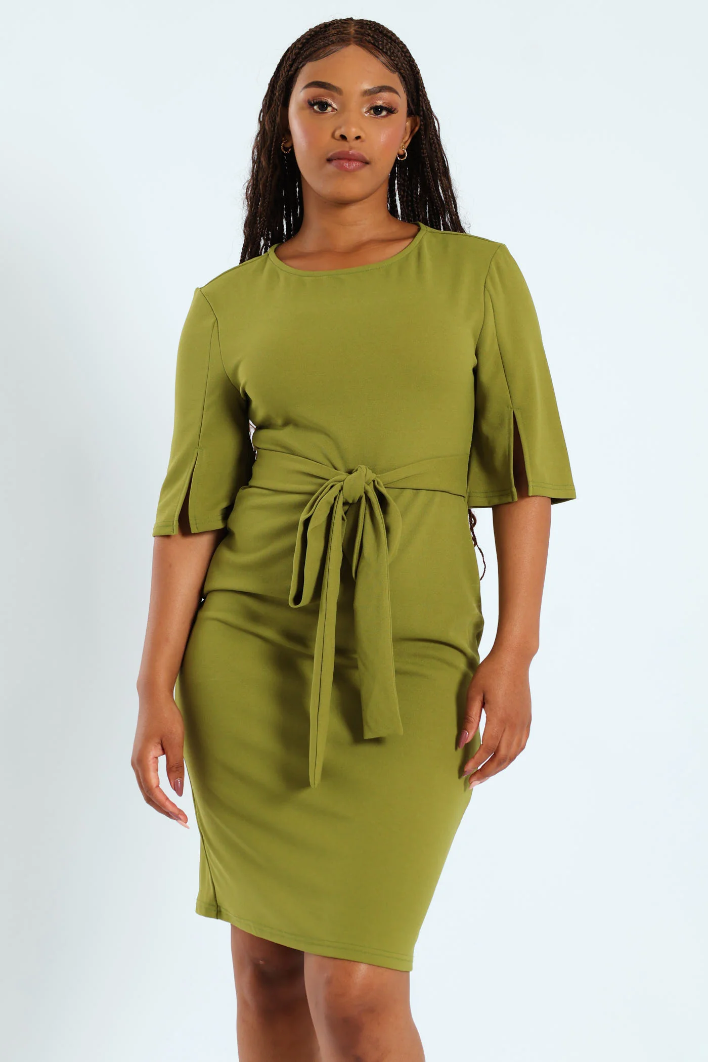 Flare Slit Sleeve Bodycon Dress - Chartreuse
