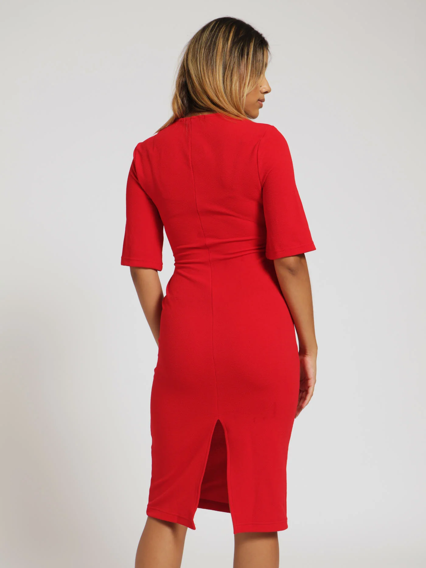 Flare Slit Sleeve Bodycon Dress - Red - Image 3