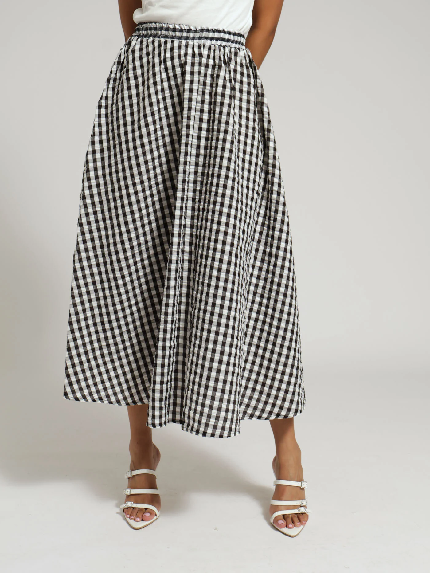 Flared Check Midi Skirt - Black/White