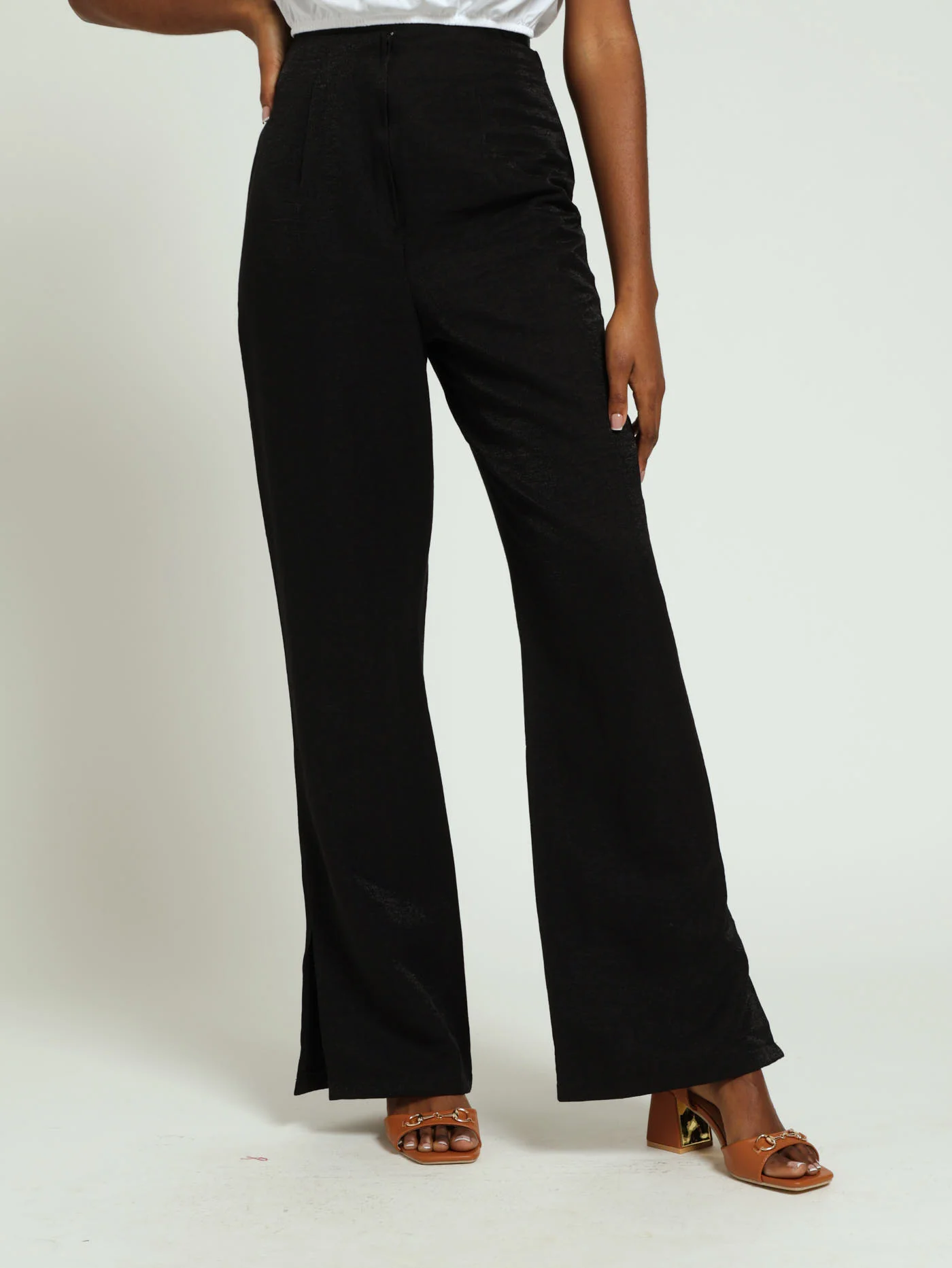 Flareleg Side Slit Pants - Black
