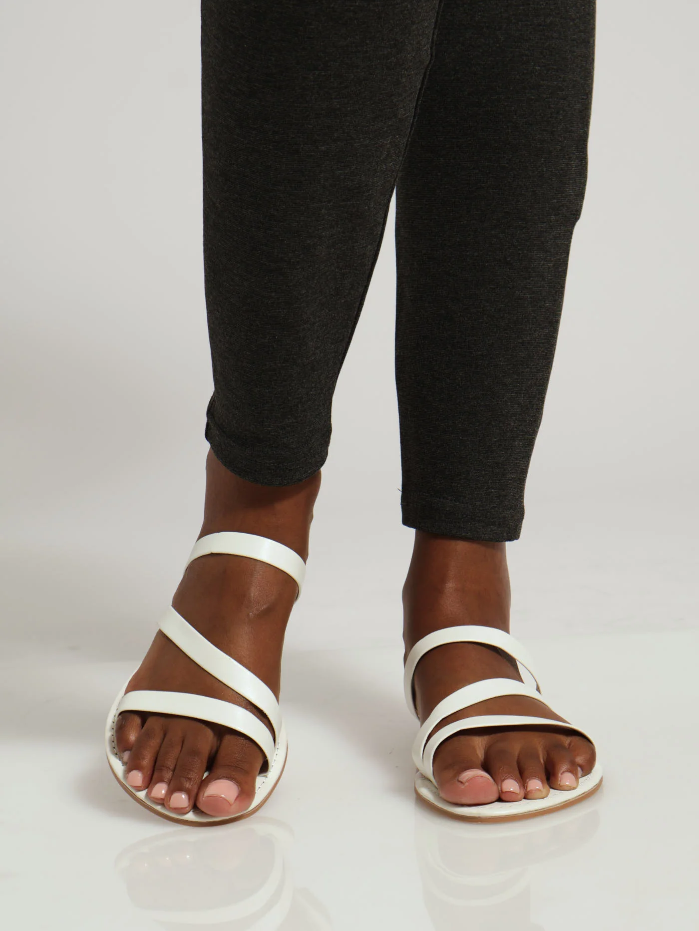 Flat Basic Asymmetrical Multistrap Sandal - White