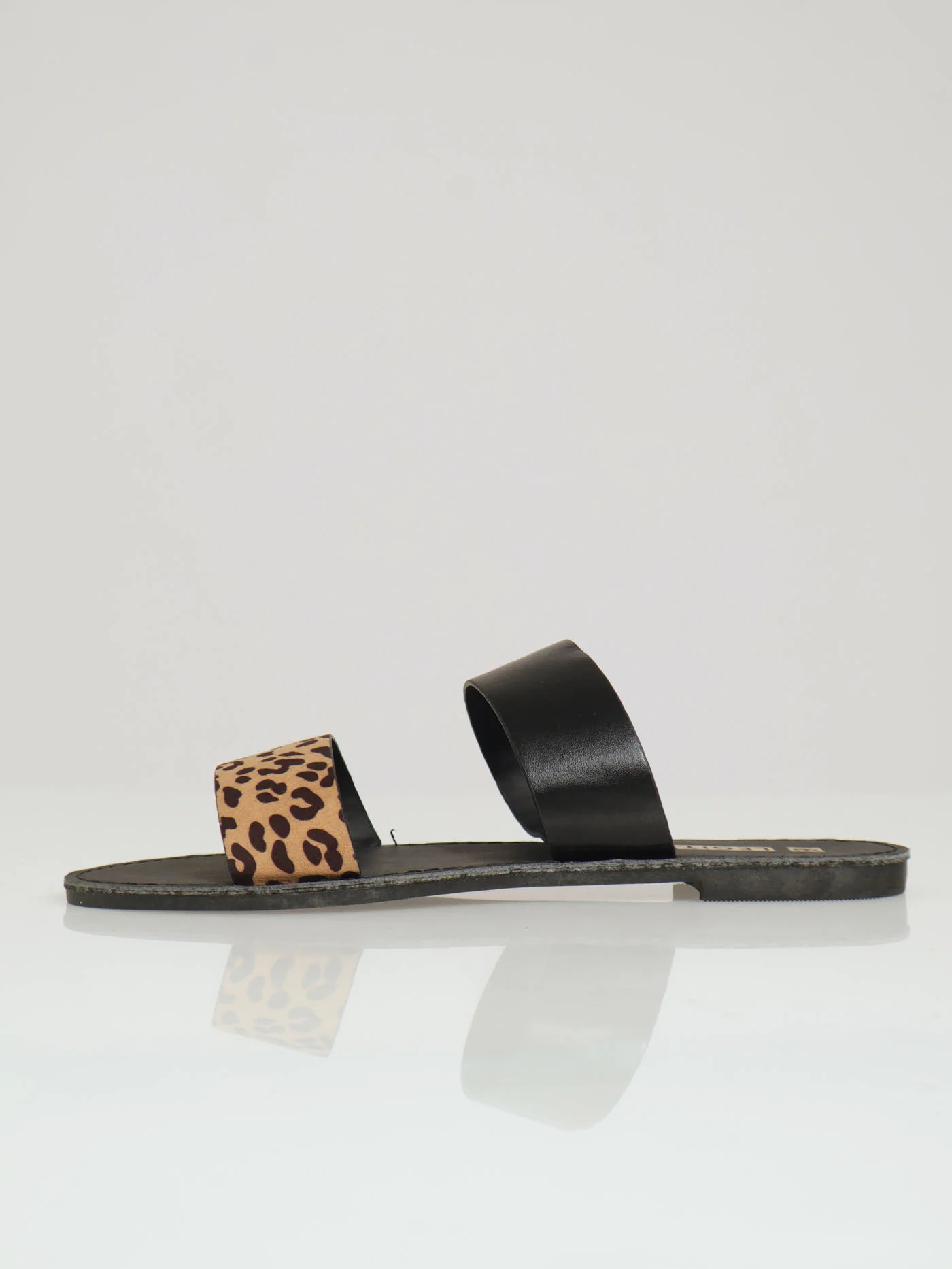Flat Basic Double Strap Sandal With Leopard Print - Black - Image 2