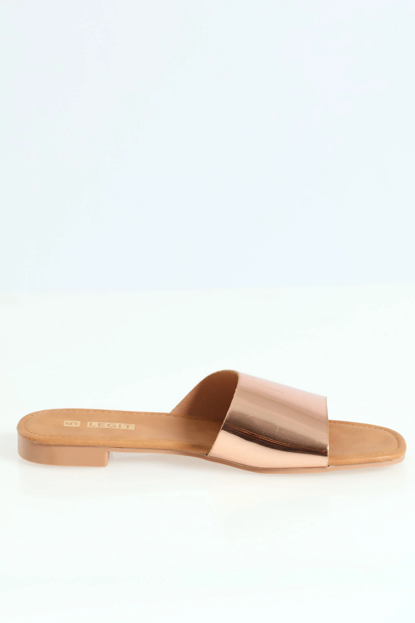 Flat Basic One Strap Asymmetrical Push In Mule Sandal - Bronze - Image 3