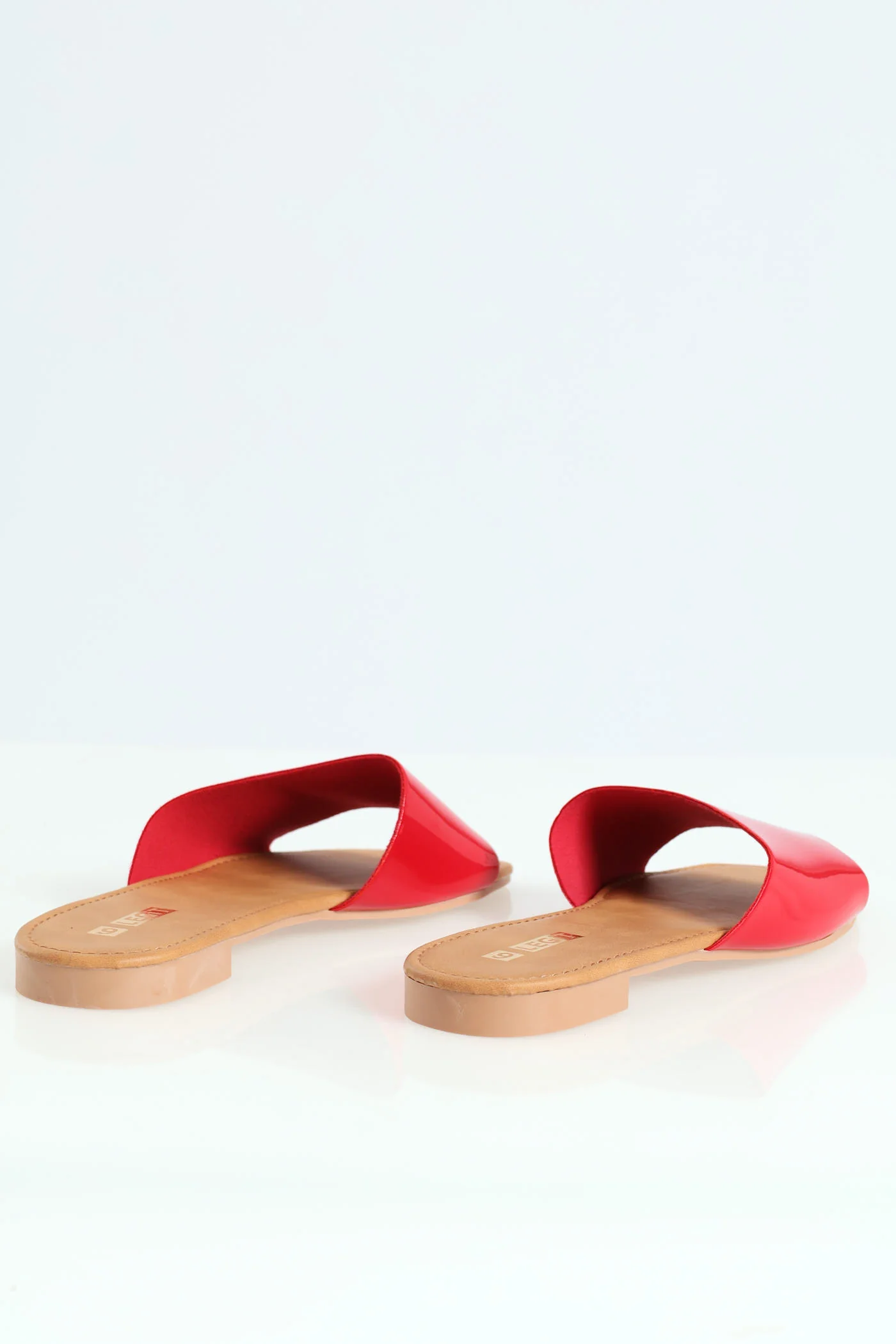 Flat Basic One Strap Asymmetrical Push In Mule Sandal - Red - Image 3
