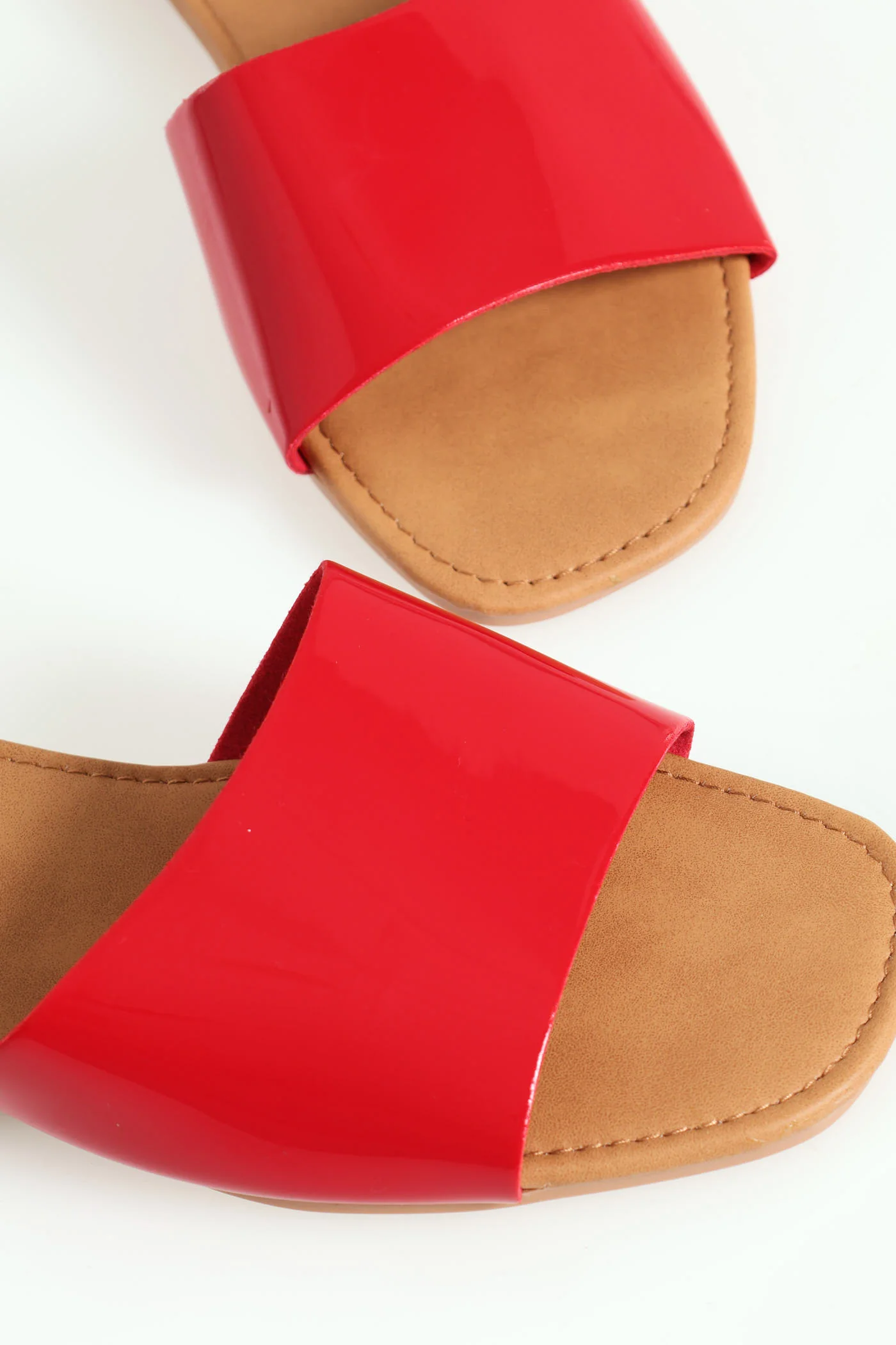 Flat Basic One Strap Asymmetrical Push In Mule Sandal - Red - Image 4