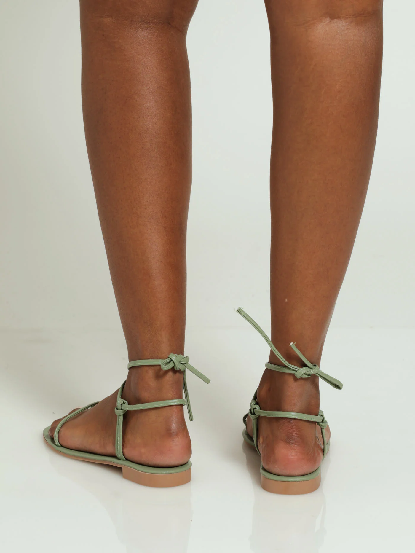 Flat Basic Toe Post Mule Sandal With Ankle Buckle - Sage - Image 3