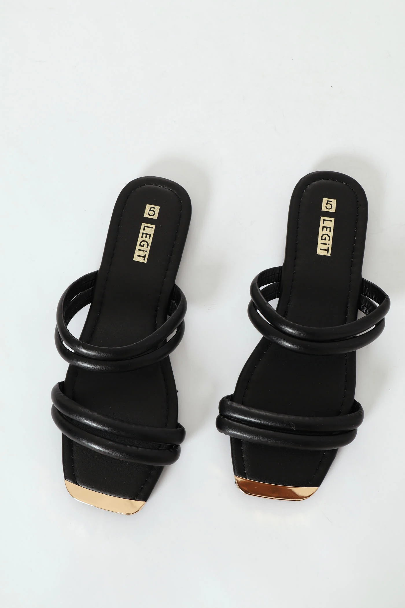 Flat Double Multistrap Tubular Mule Sandal - Black