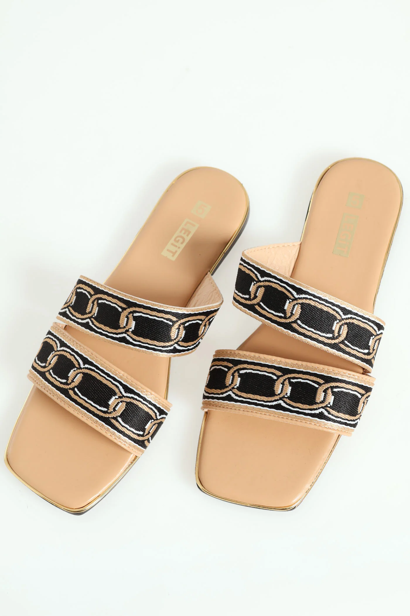 Flat Double Strap Asymmetrical Printed Fabric Sandal