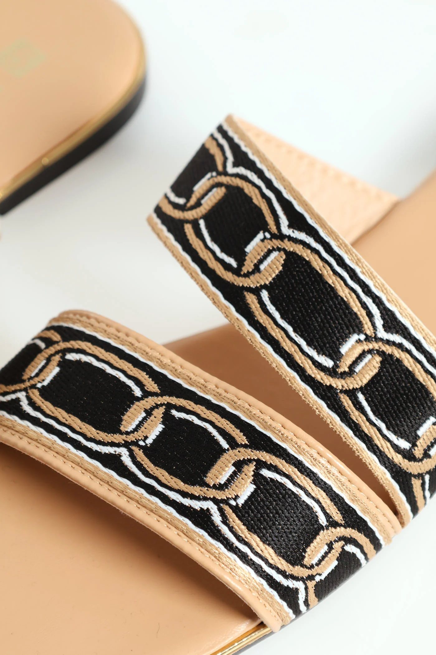 Flat Double Strap Asymmetrical Printed Fabric Sandal - Image 3