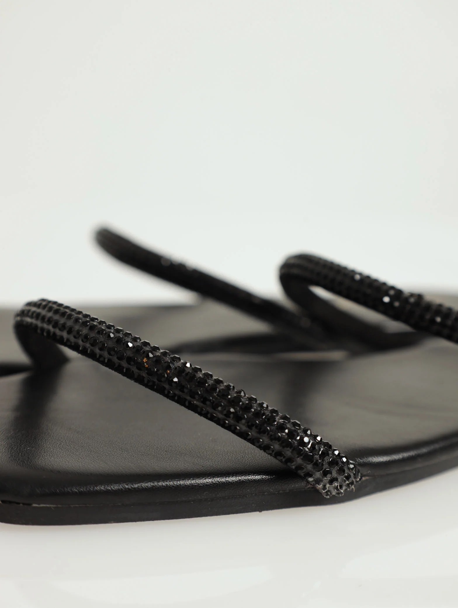Flat Double Strap Diamante Push In Mule Sandal - Black - Image 2