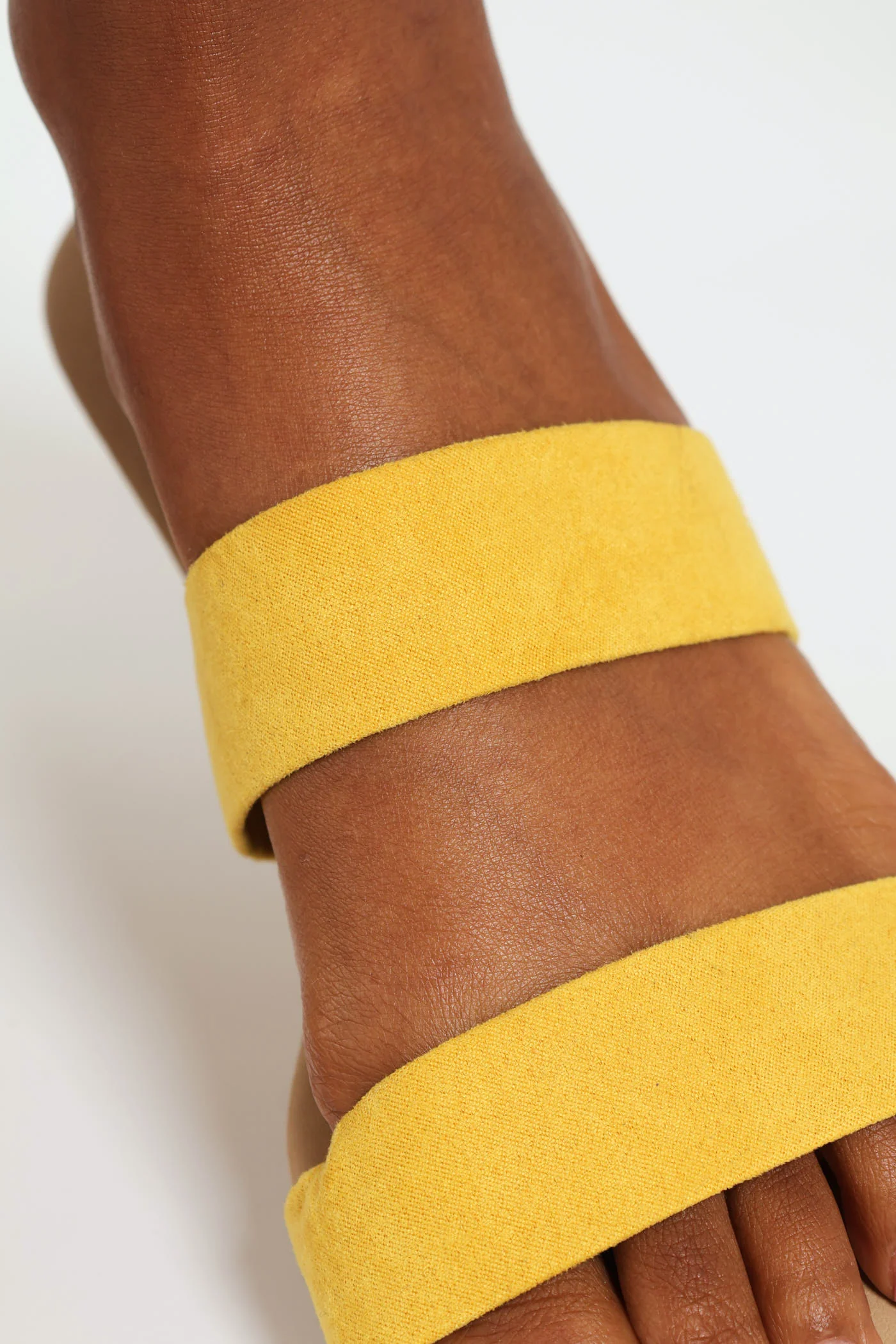 Flat Double Strap Gold Toe Cap Mule Sandal - Yellow - Image 3