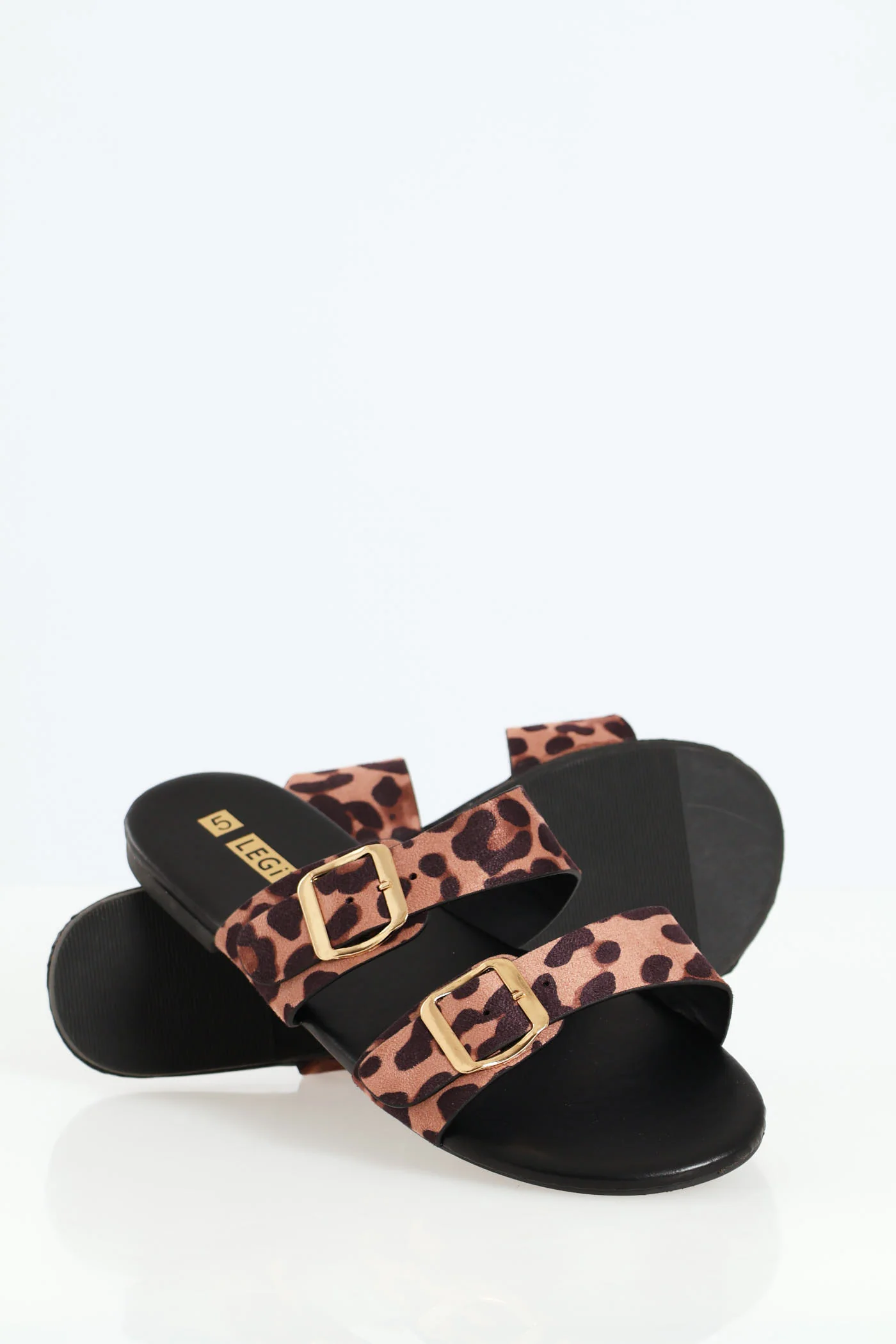 Flat Double Strap Leopard Print Buckle Mule - Animal - Image 3
