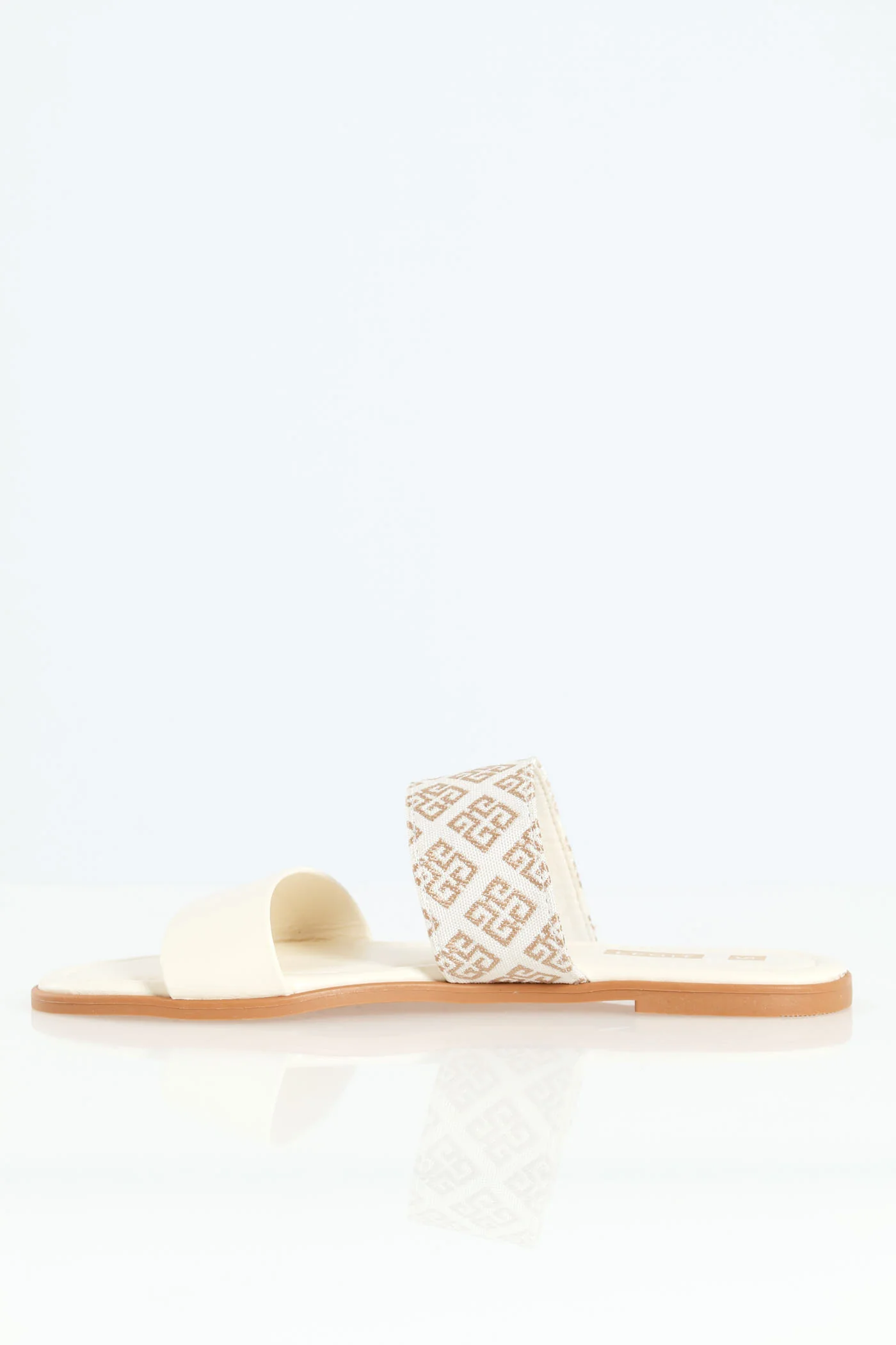 Flat Double Strap Printed Mule With Embellishments - White - Image 3