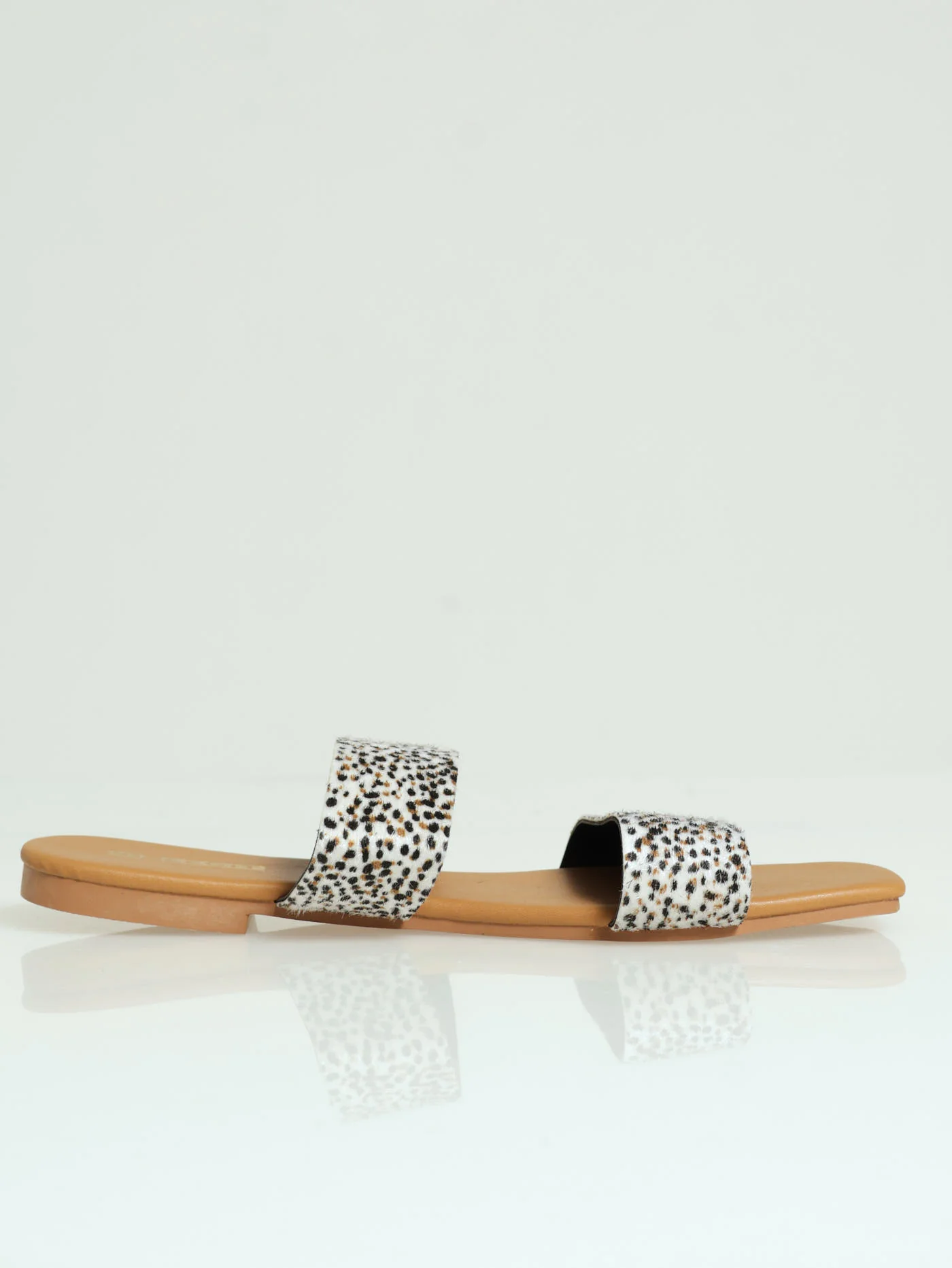 Flat Double Strap Spotted Pony Hair Push In Sandal - Image 3