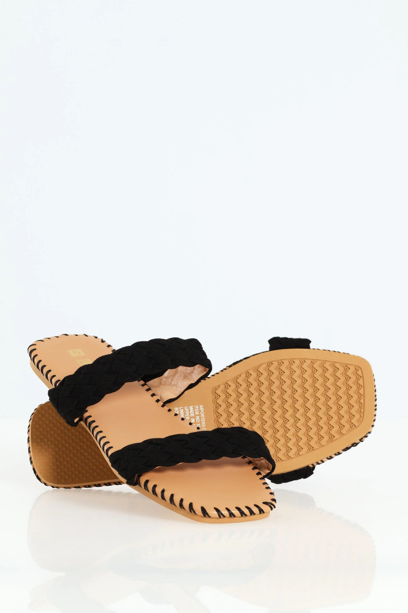 Flat Double Strap Weave With Stitched Sole - Black - Image 3