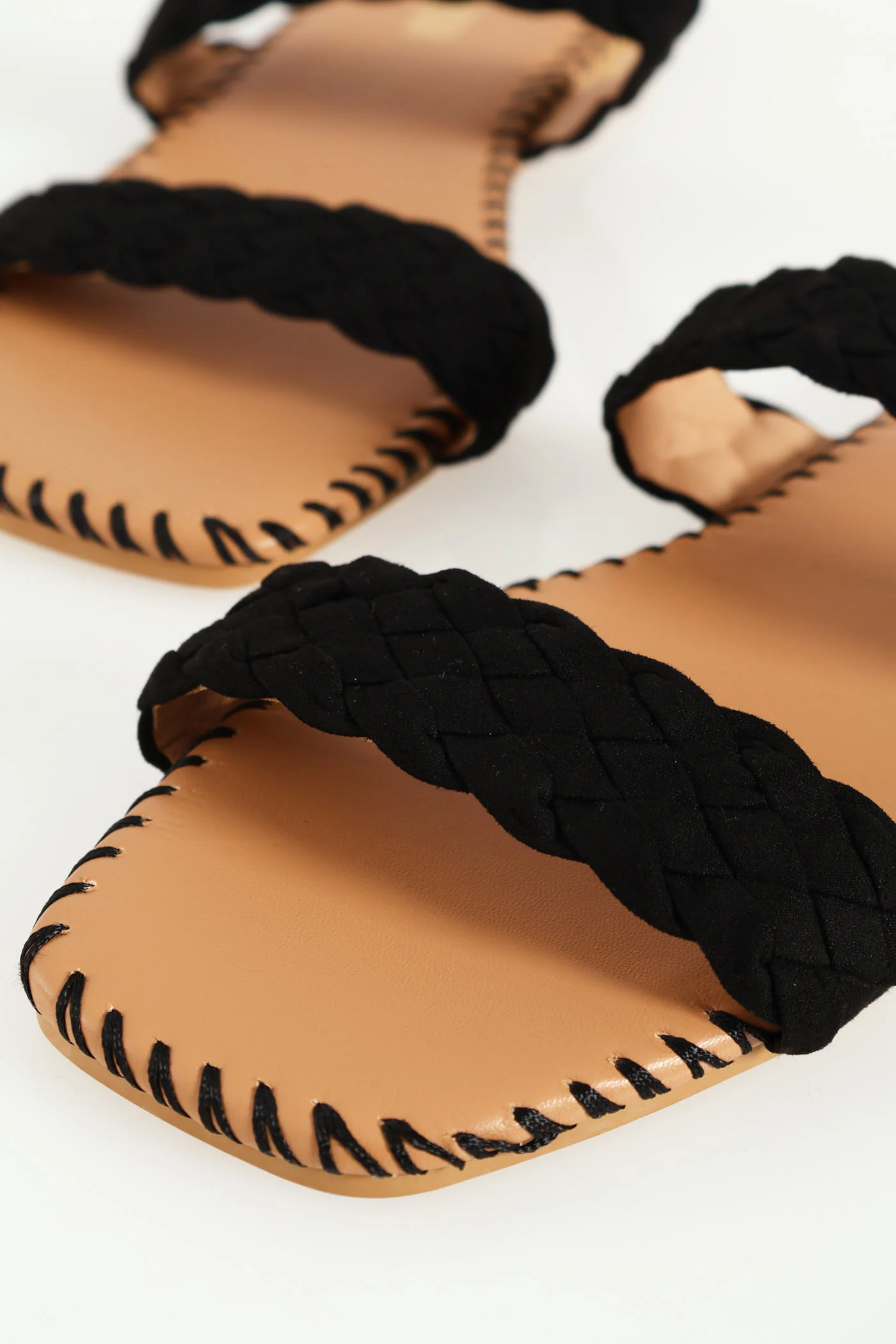 Flat Double Strap Weave With Stitched Sole - Black - Image 4