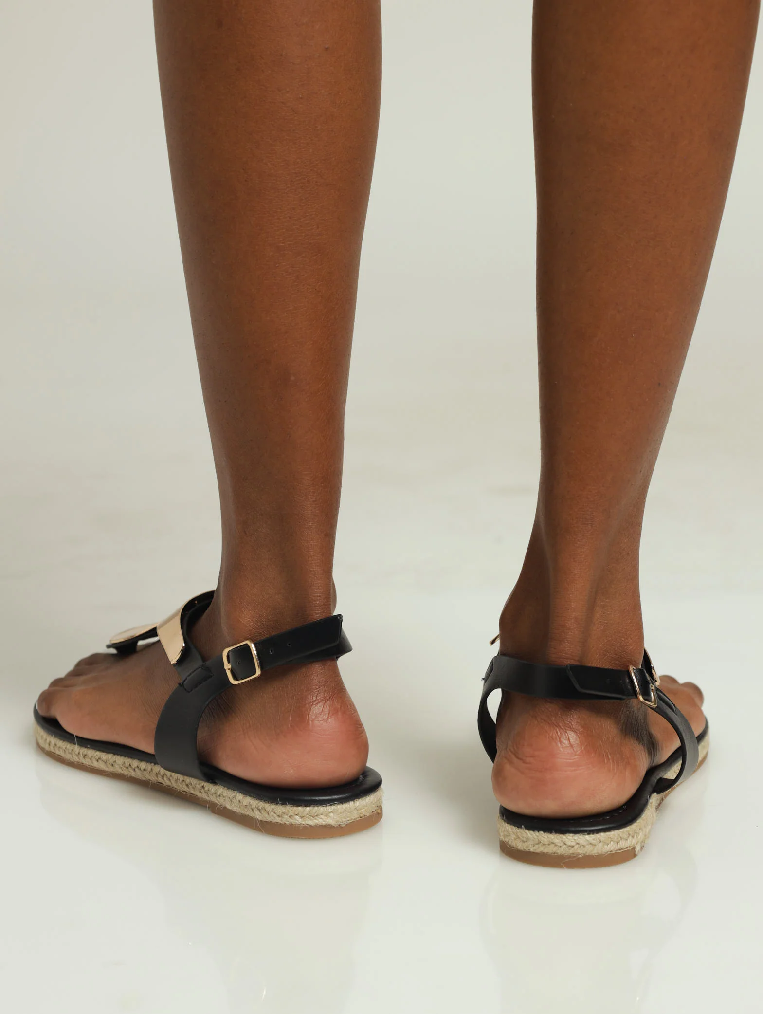 Flat Espadrille Thong Sandal With Gold Trim Detail - Image 3