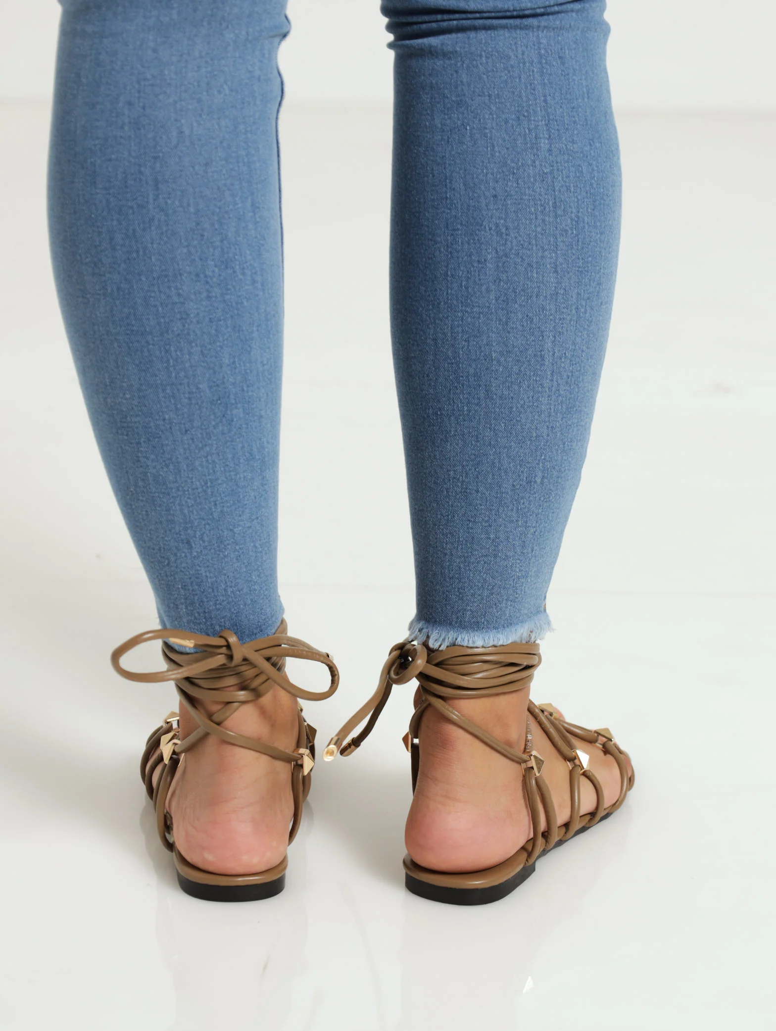 Flat Gladiator Sandal With Ankle Tie - Image 3