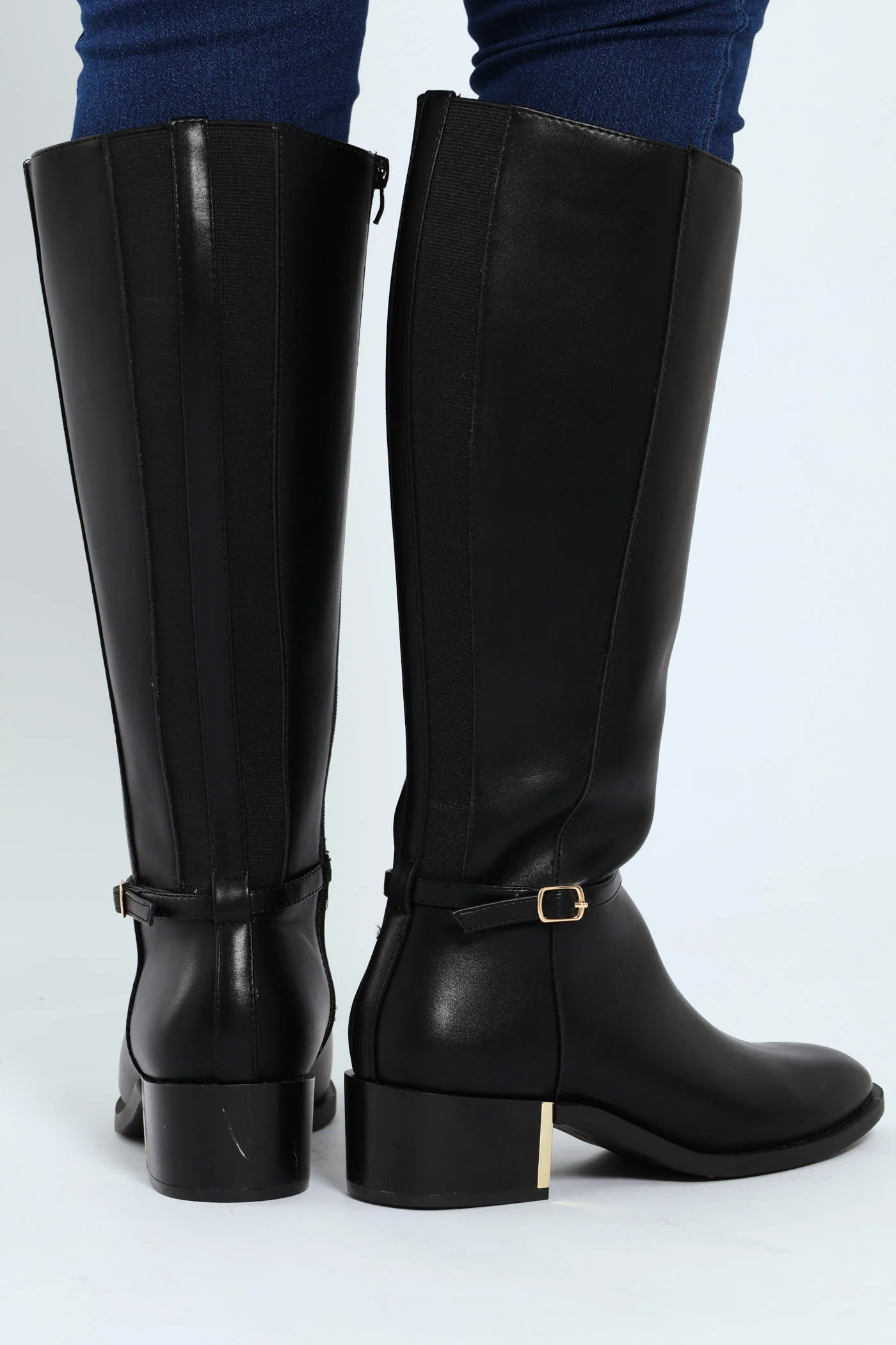 Flat Knee Rider Boot With Buckle Detail - Black - Image 2