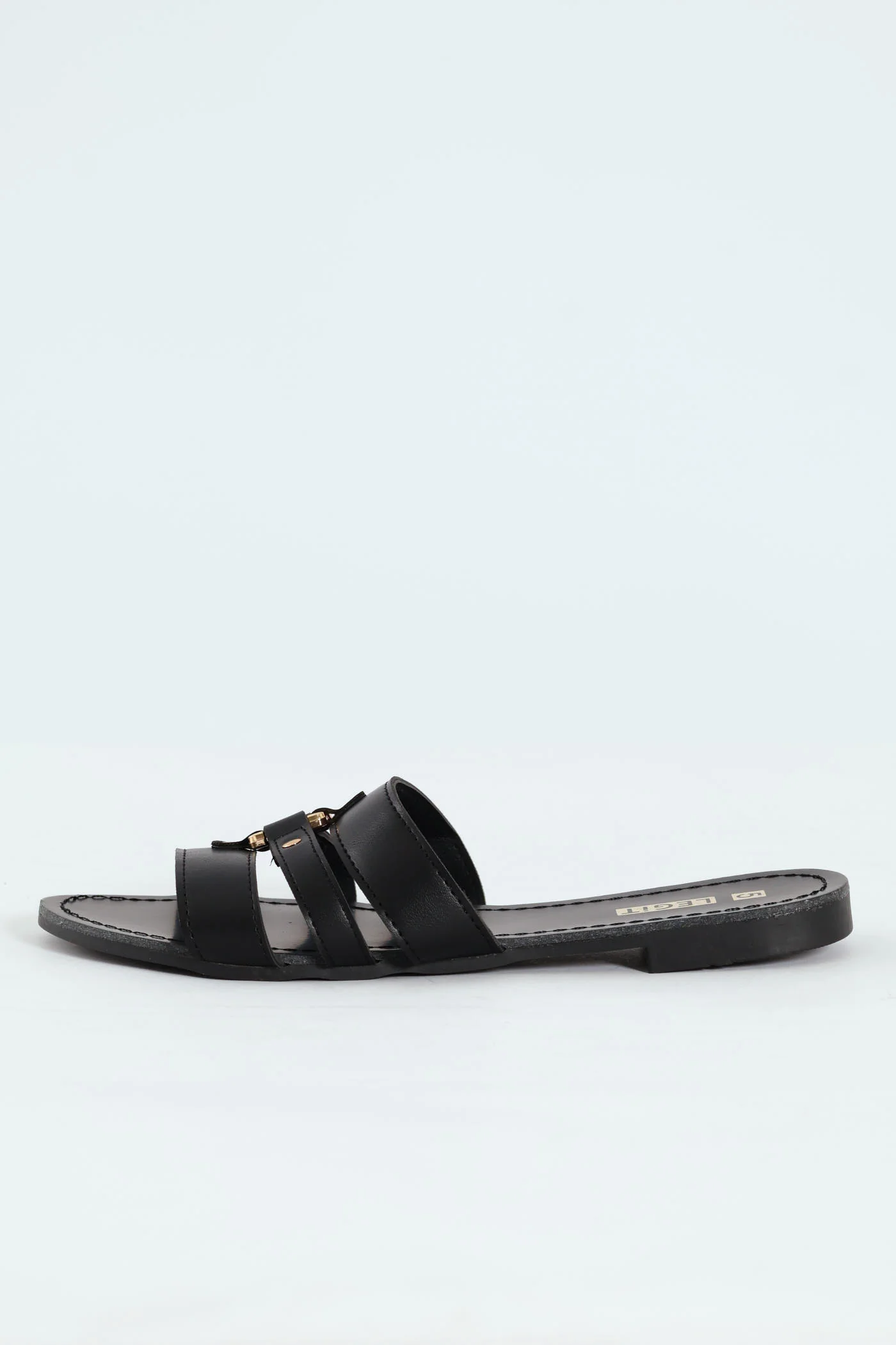 Flat Multistrap Centered Square Trim Mule Sandal - Black - Image 3