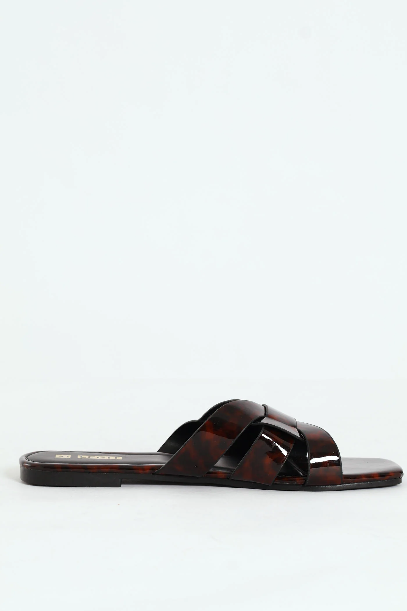 Flat Multistrap Tortoise Shell Patent Mule Sandal - Multi - Image 2