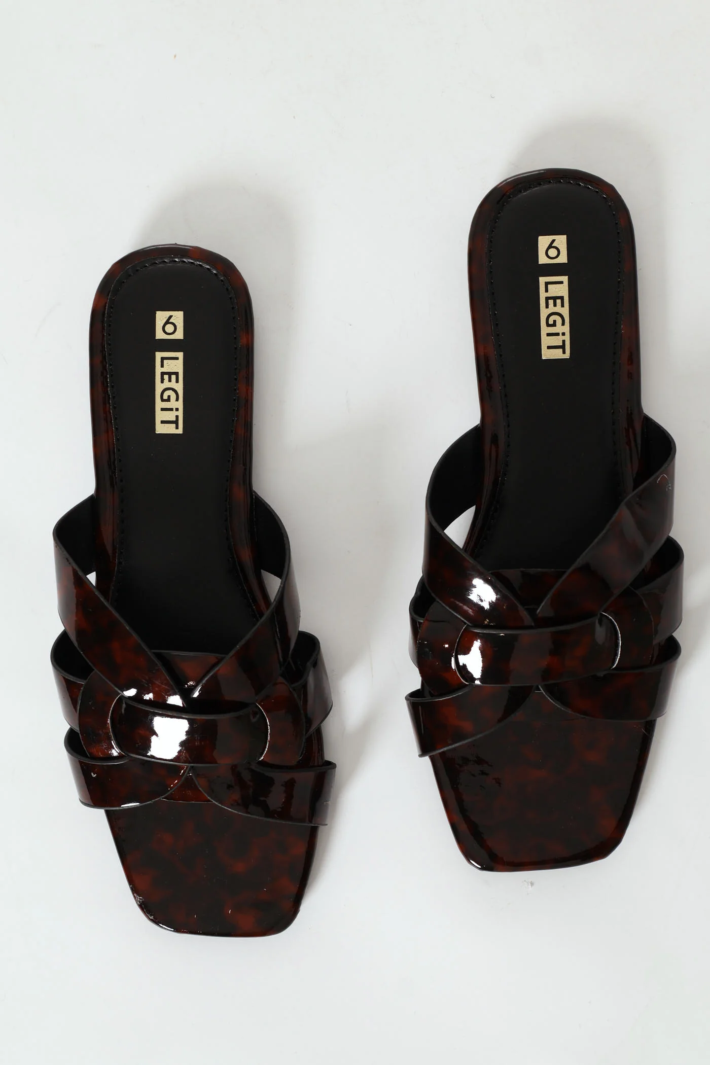 Flat Multistrap Tortoise Shell Patent Mule Sandal - Multi - Image 3