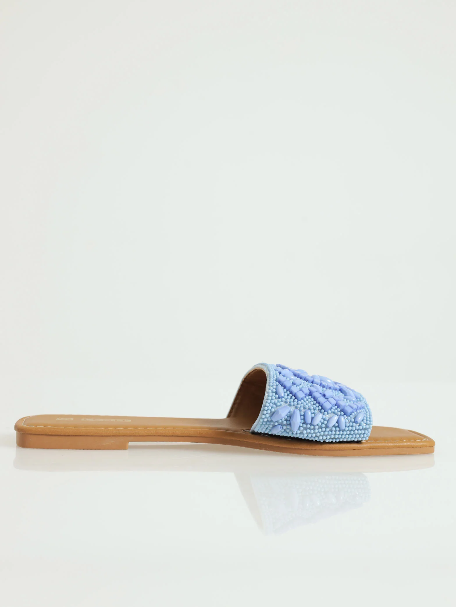 Flat One Strap Beaded Push In Mule Sandal - Periwinkle - Image 2