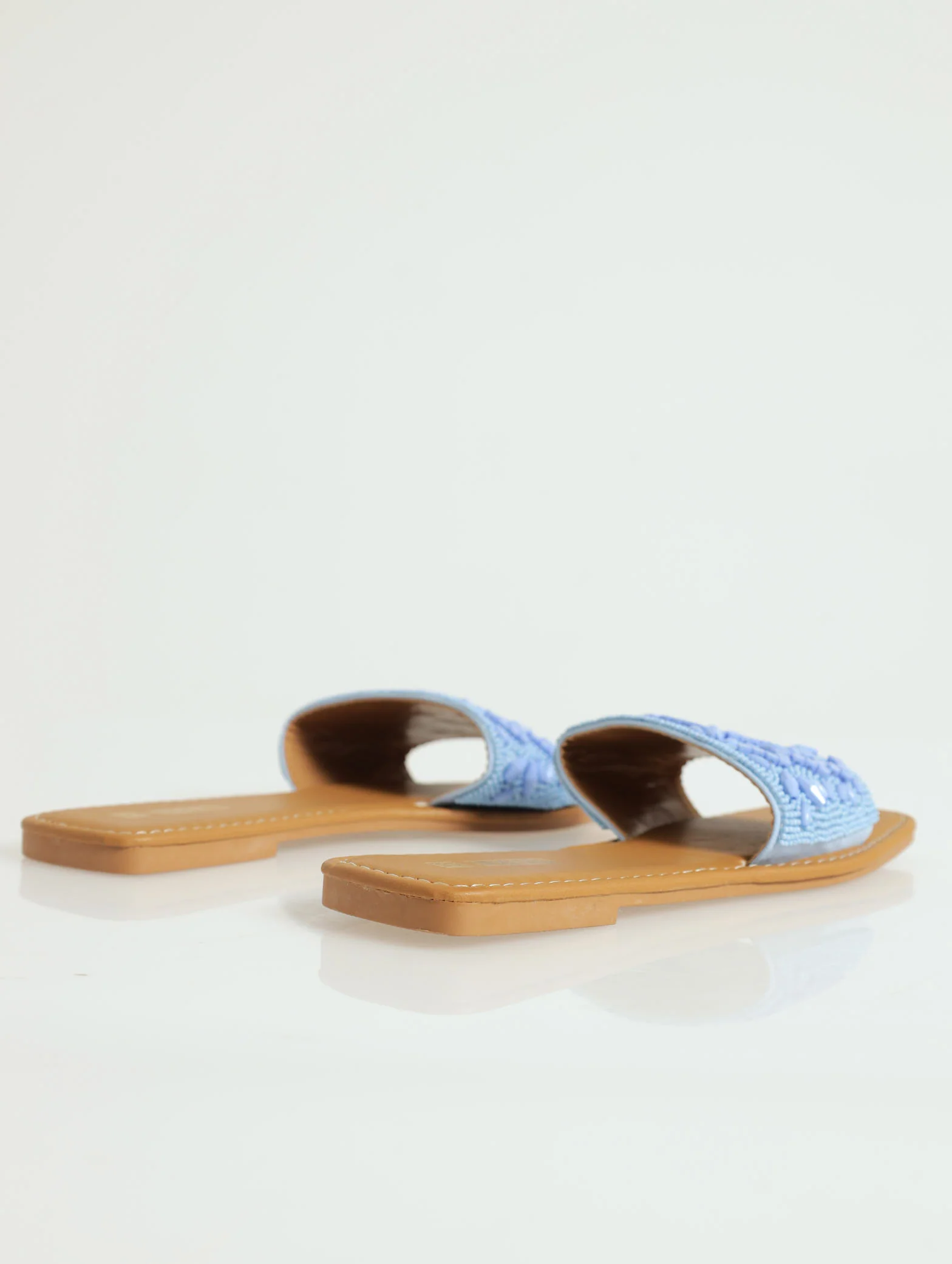 Flat One Strap Beaded Push In Mule Sandal - Periwinkle - Image 3