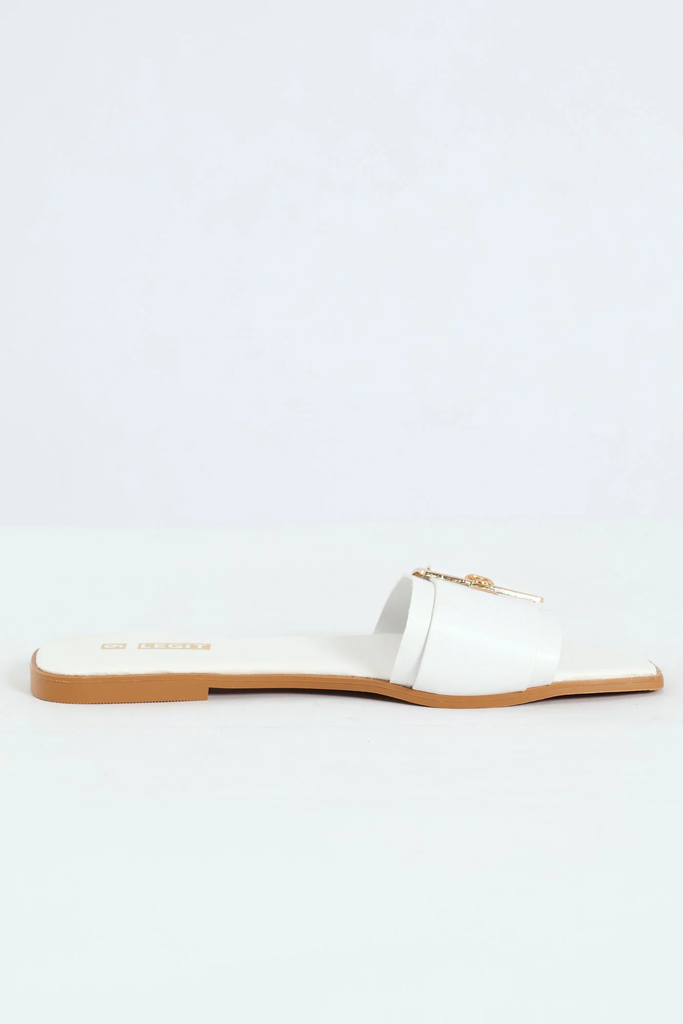 Flat One Strap Buckle Mule Sandal - White