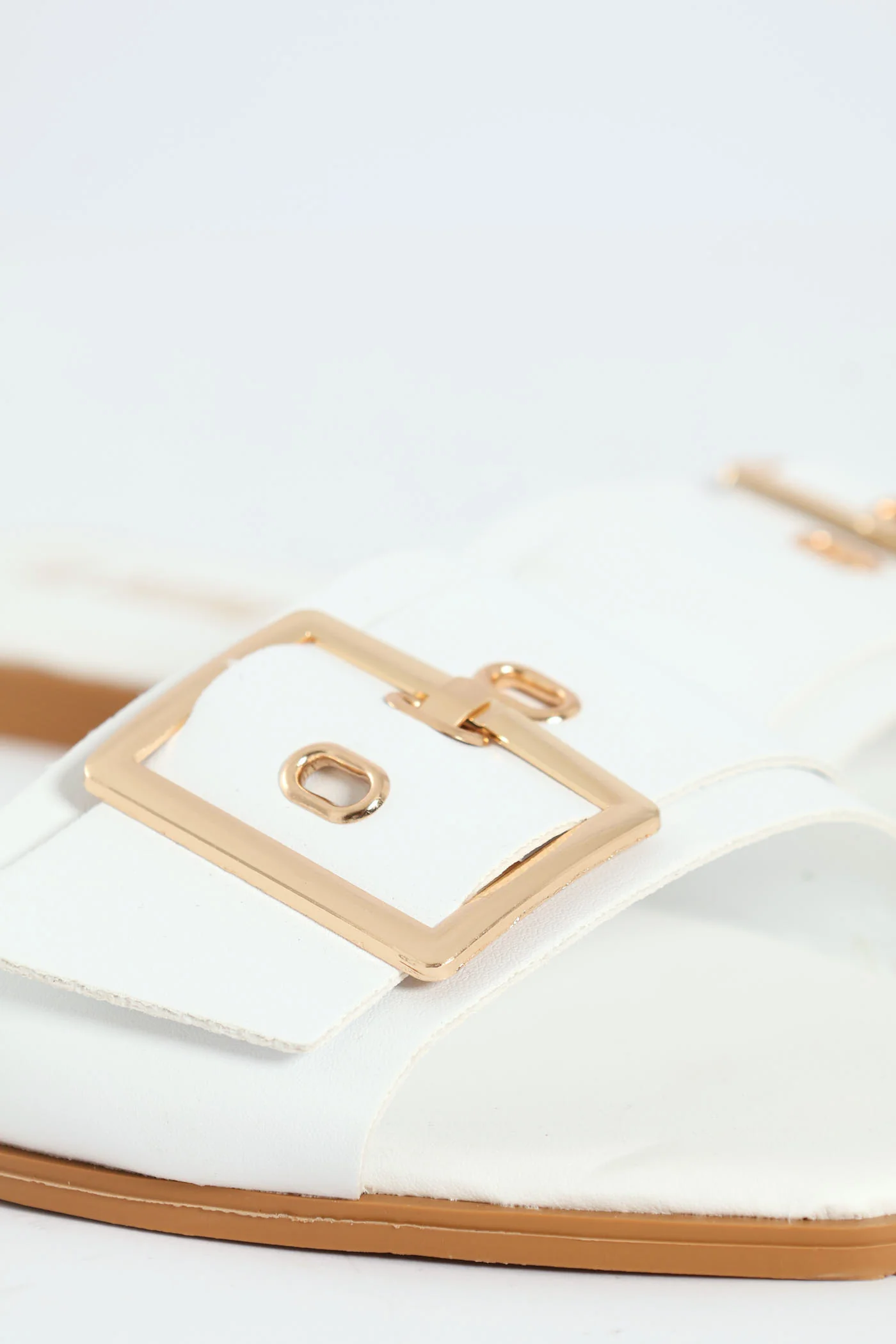 Flat One Strap Buckle Mule Sandal - White - Image 3