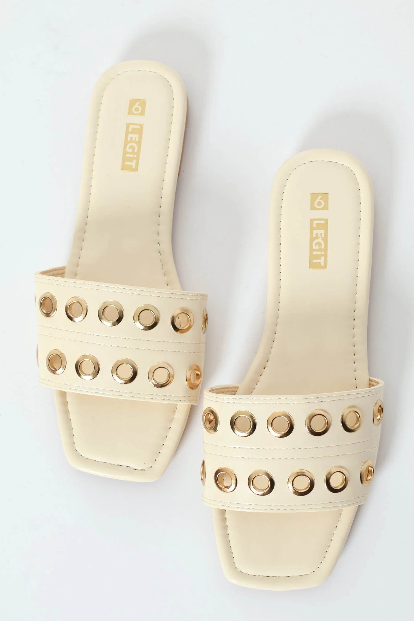Flat One Strap Eyelet Mule - Cream