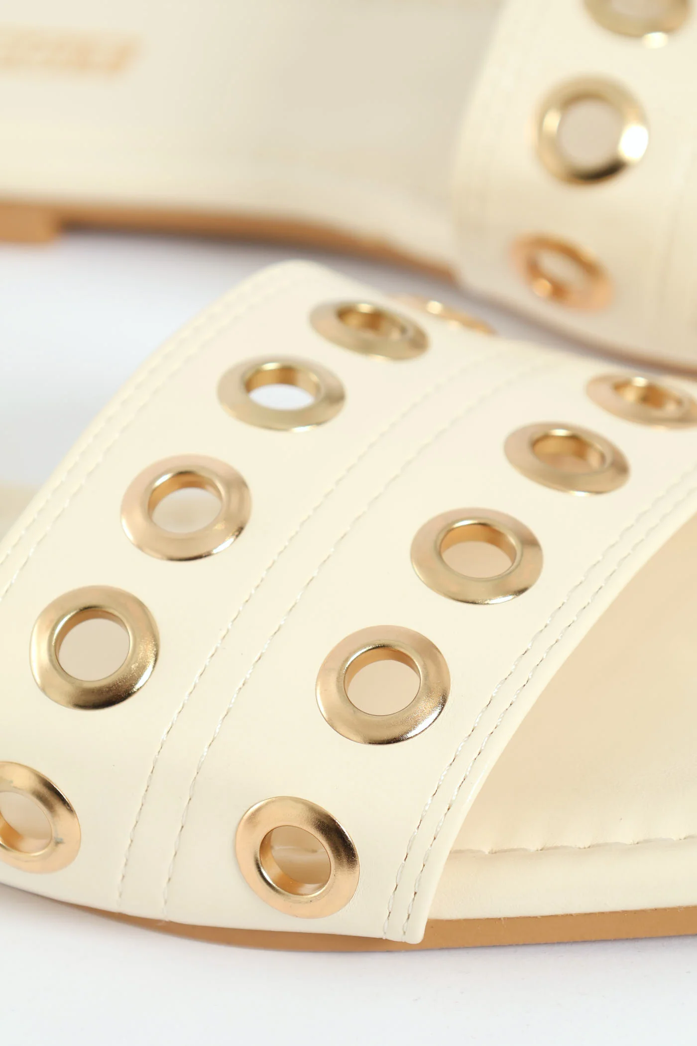 Flat One Strap Eyelet Mule - Cream - Image 2