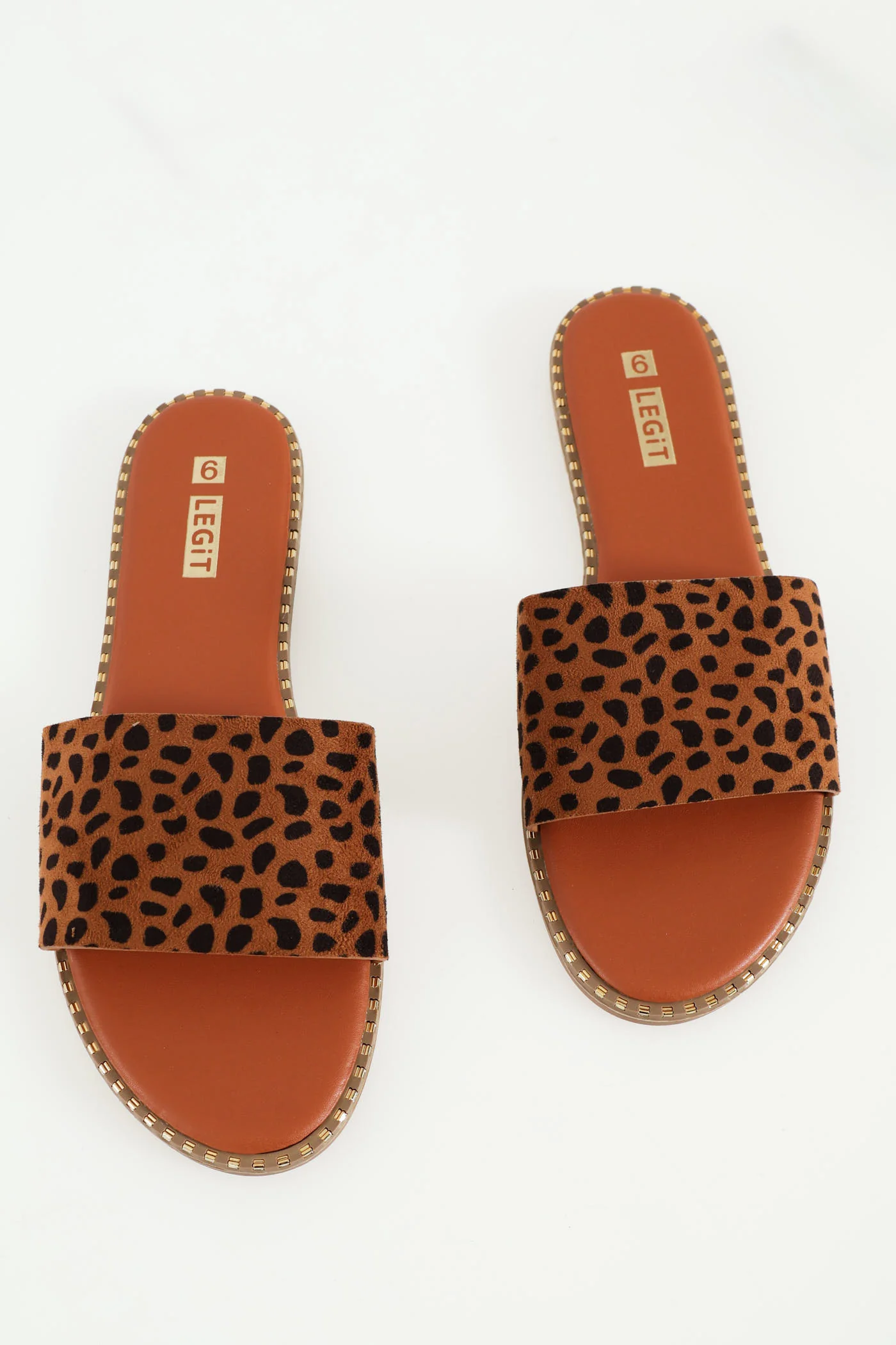 Flat One Strap Leopard Print Mule Sandal With Stud Detail - Animal