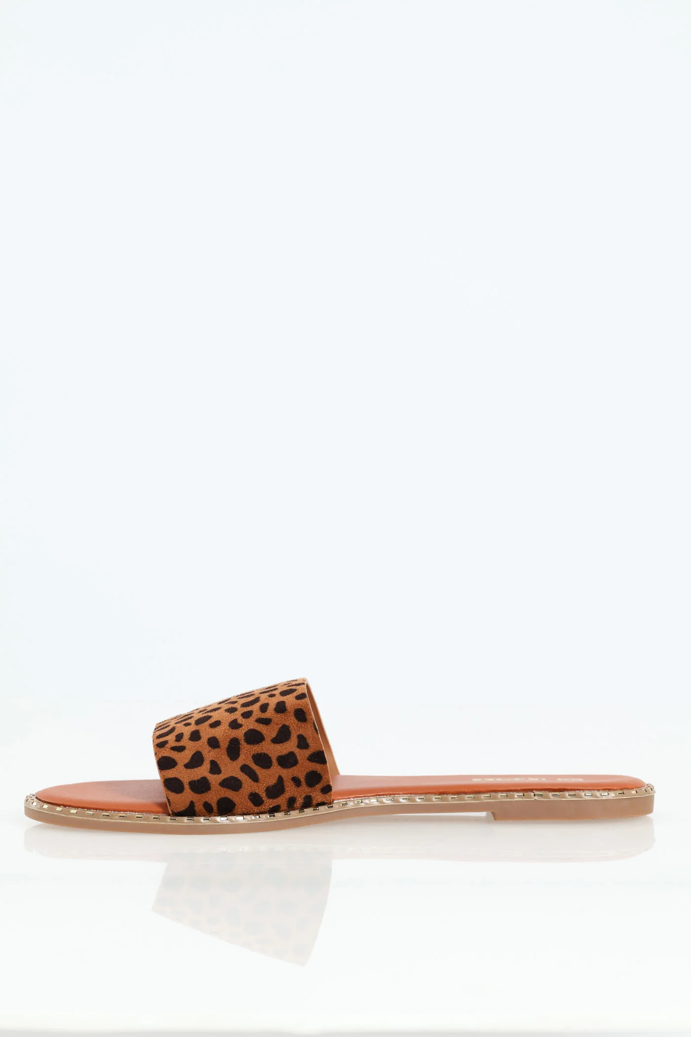 Flat One Strap Leopard Print Mule Sandal With Stud Detail - Animal - Image 2
