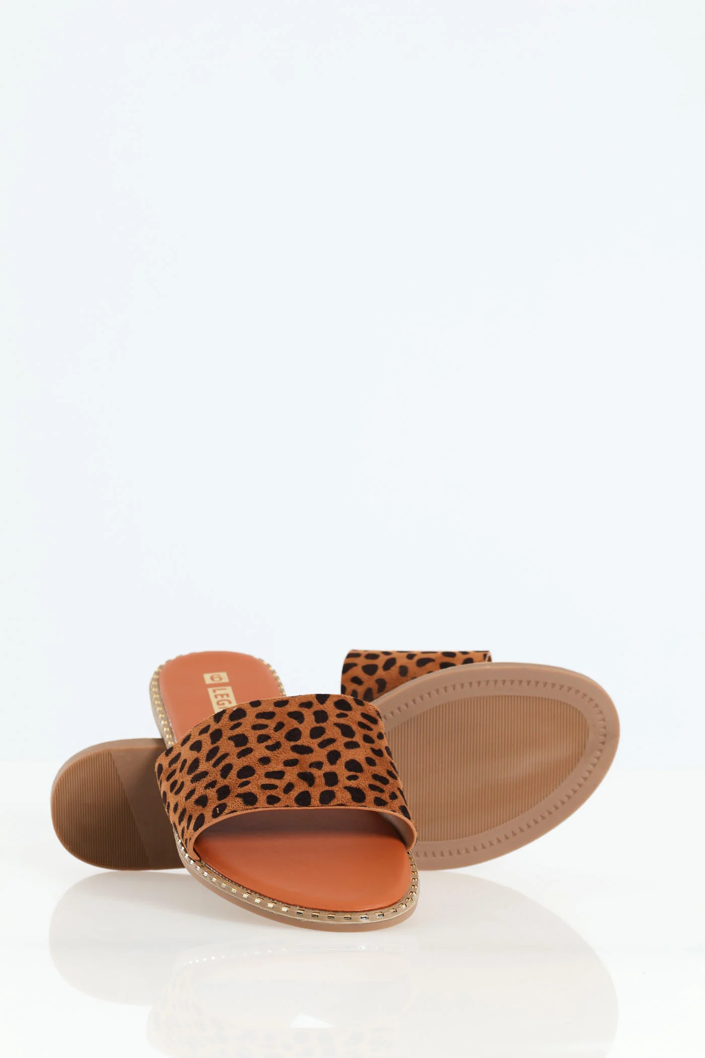 Flat One Strap Leopard Print Mule Sandal With Stud Detail - Animal - Image 4