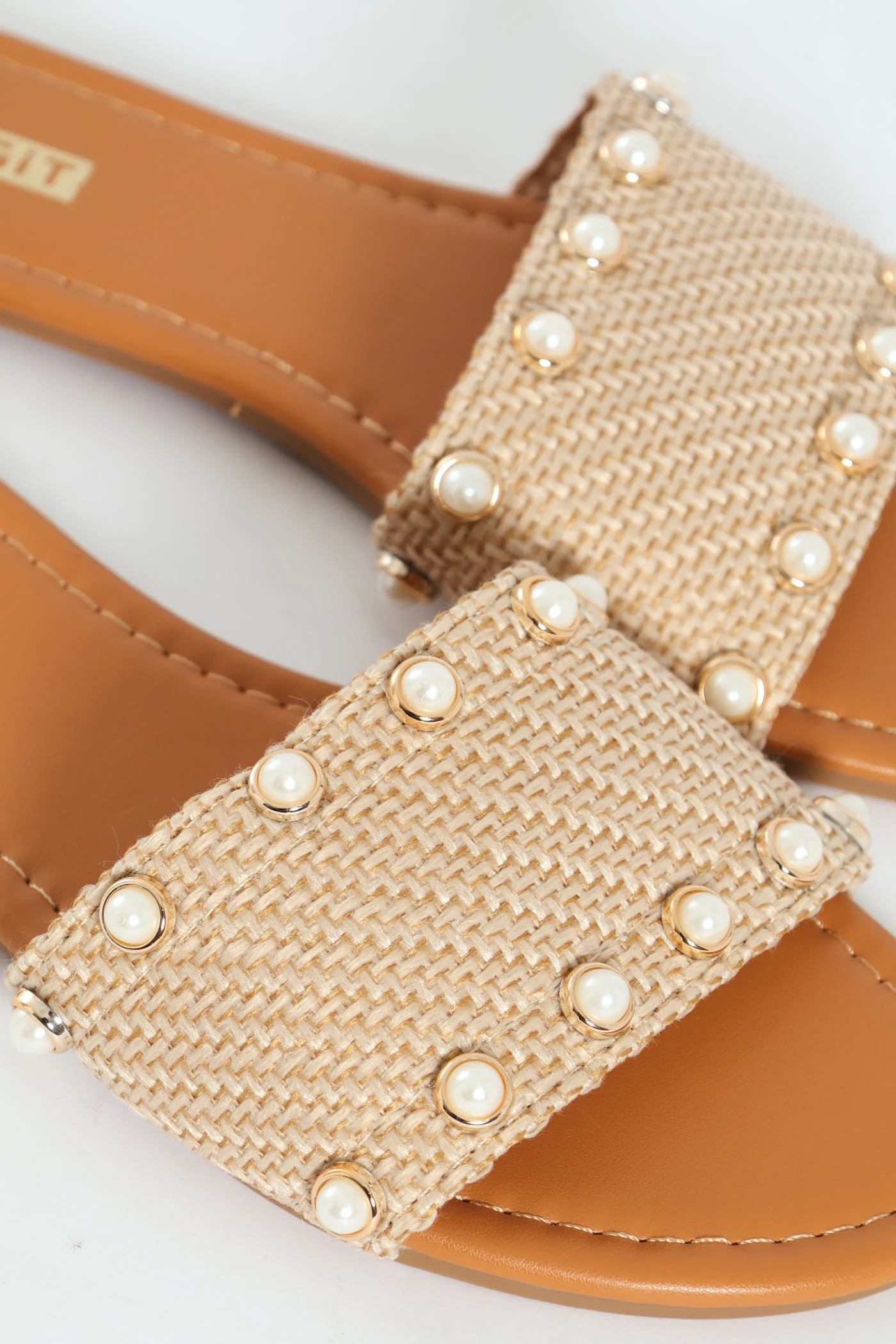 Flat One Strap Lurex And Pearl Push In Mule Sandal - Gold - Image 4