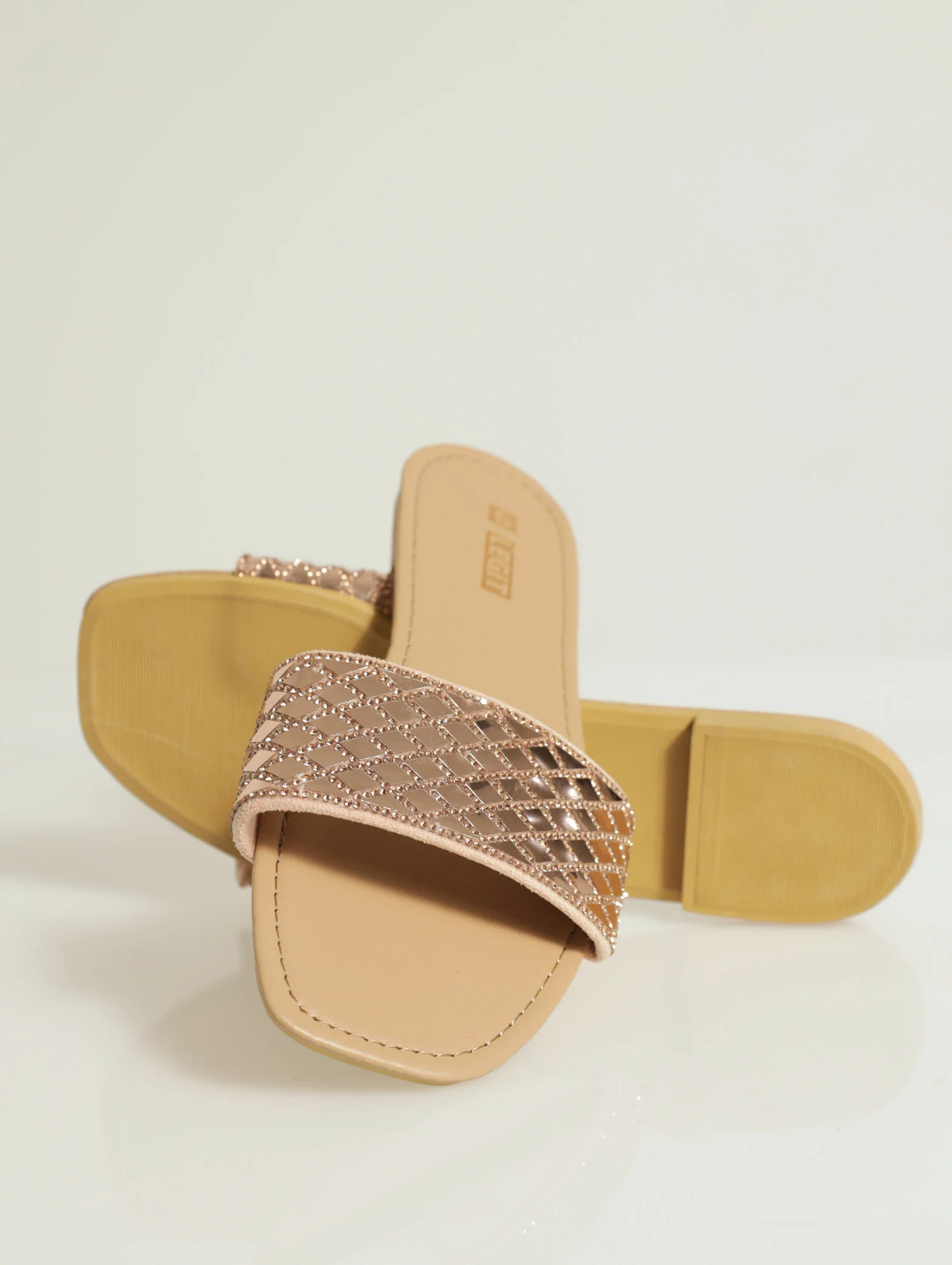 Flat One Strap Mirror Embellished Mule - Image 3