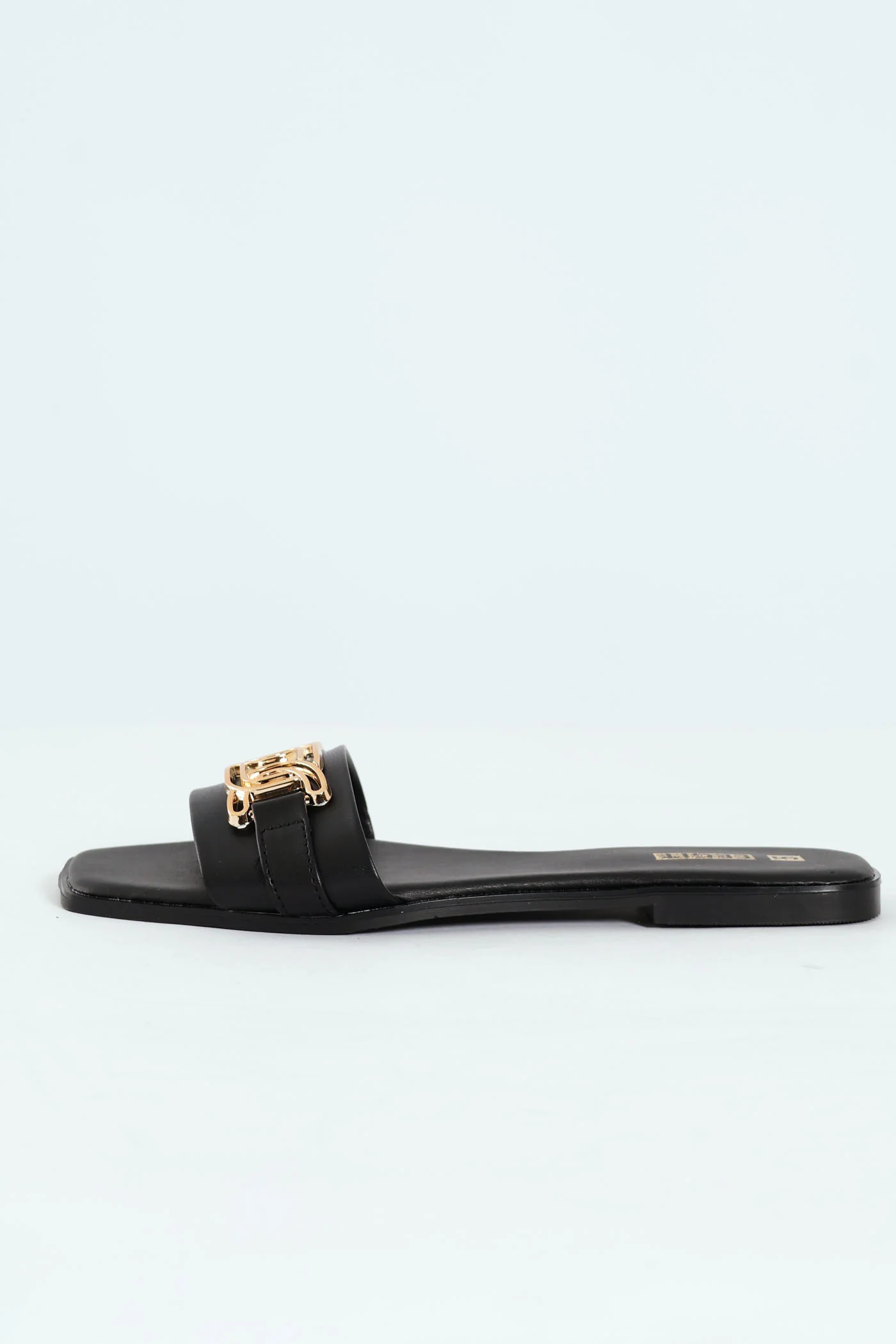 Flat One Strap Mule Sandal - Black - Image 3