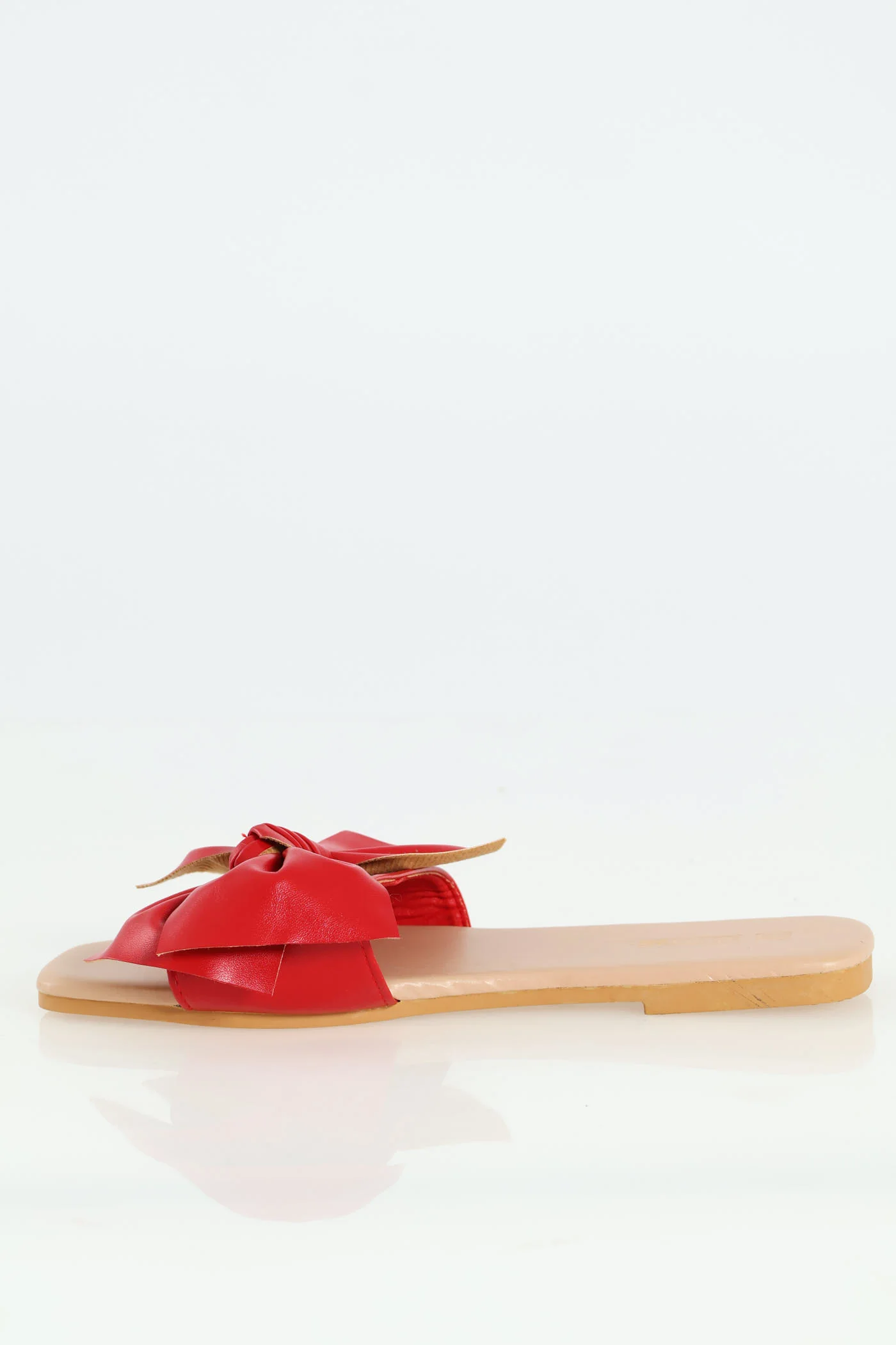 Flat One Strap Mule Sandal With Bow - Red - Image 3