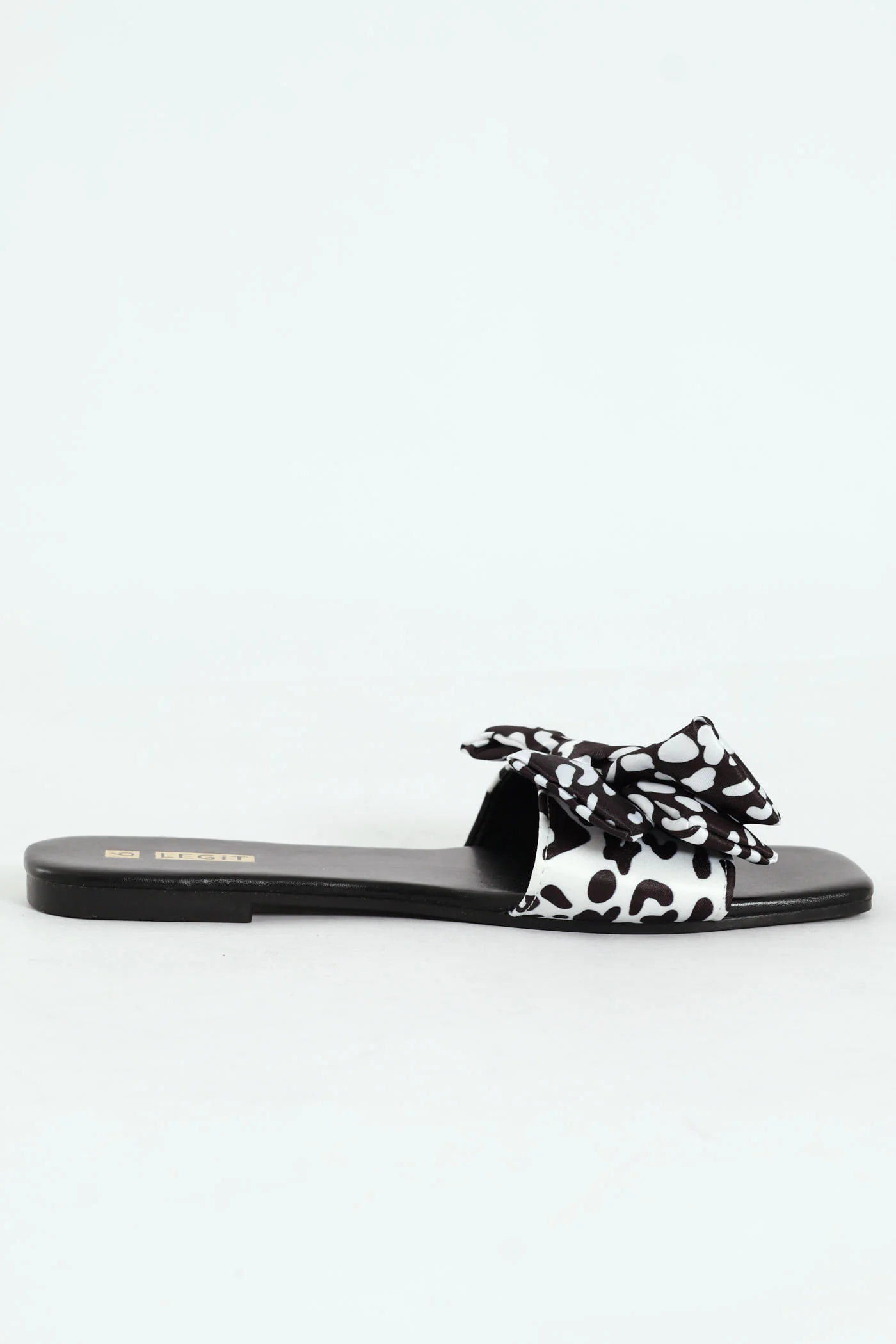 Flat One Strap Printed Push In Mule Sandal With Bow - Multi