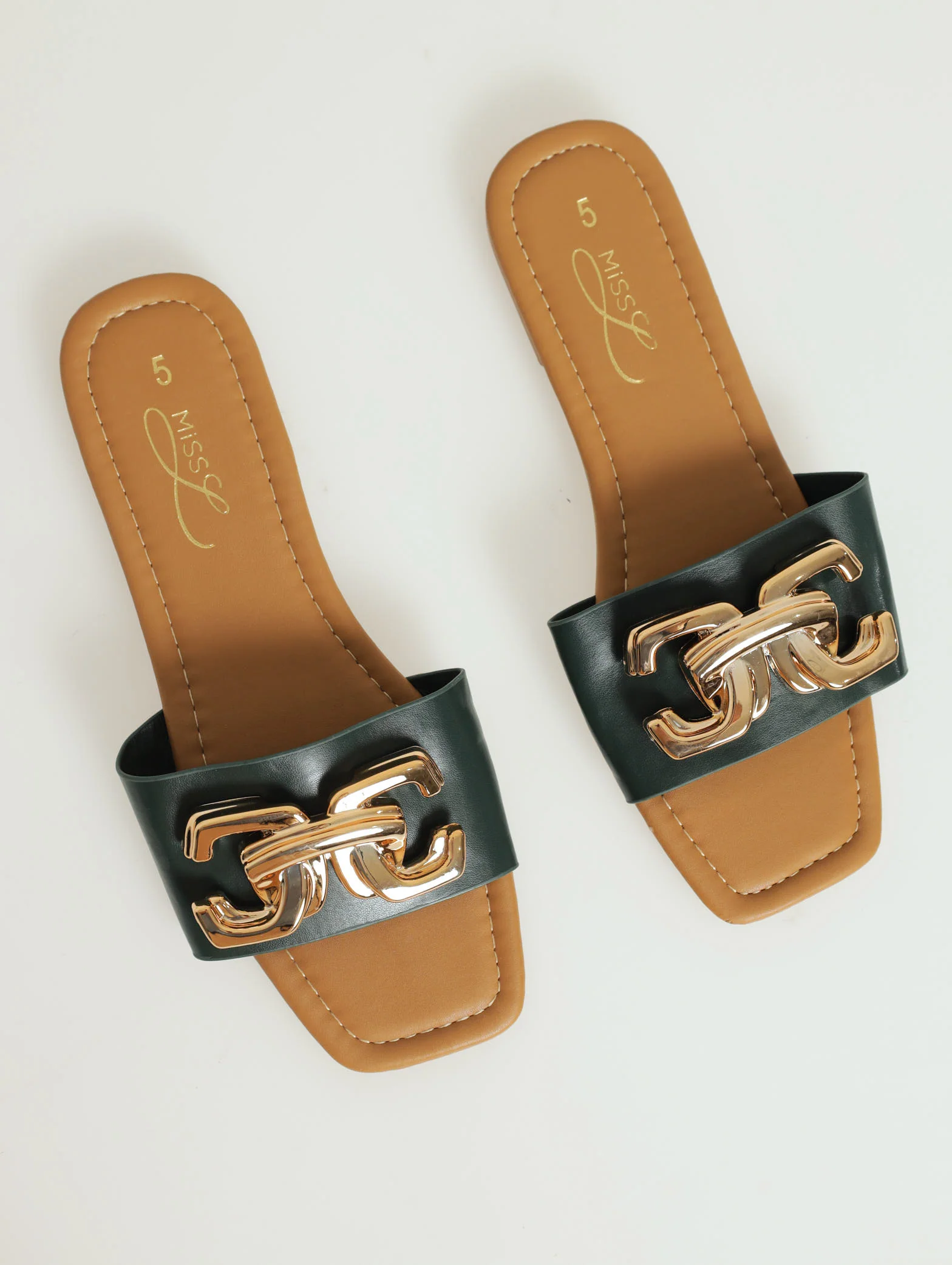 Flat One Strap Push In Mule With Chunky Trim