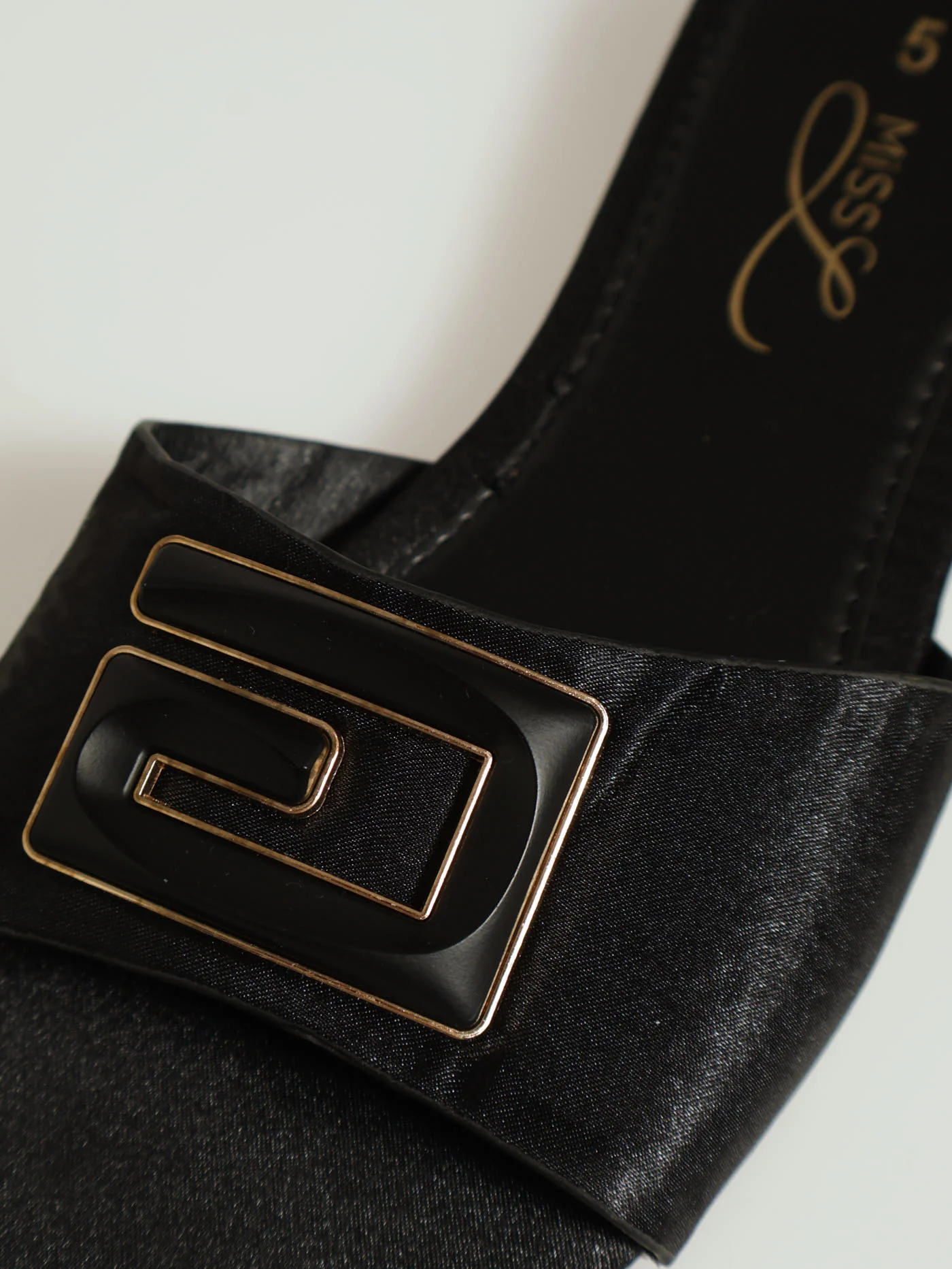 Flat One Strap Push In Mule With Monogram Trim - Black - Image 2